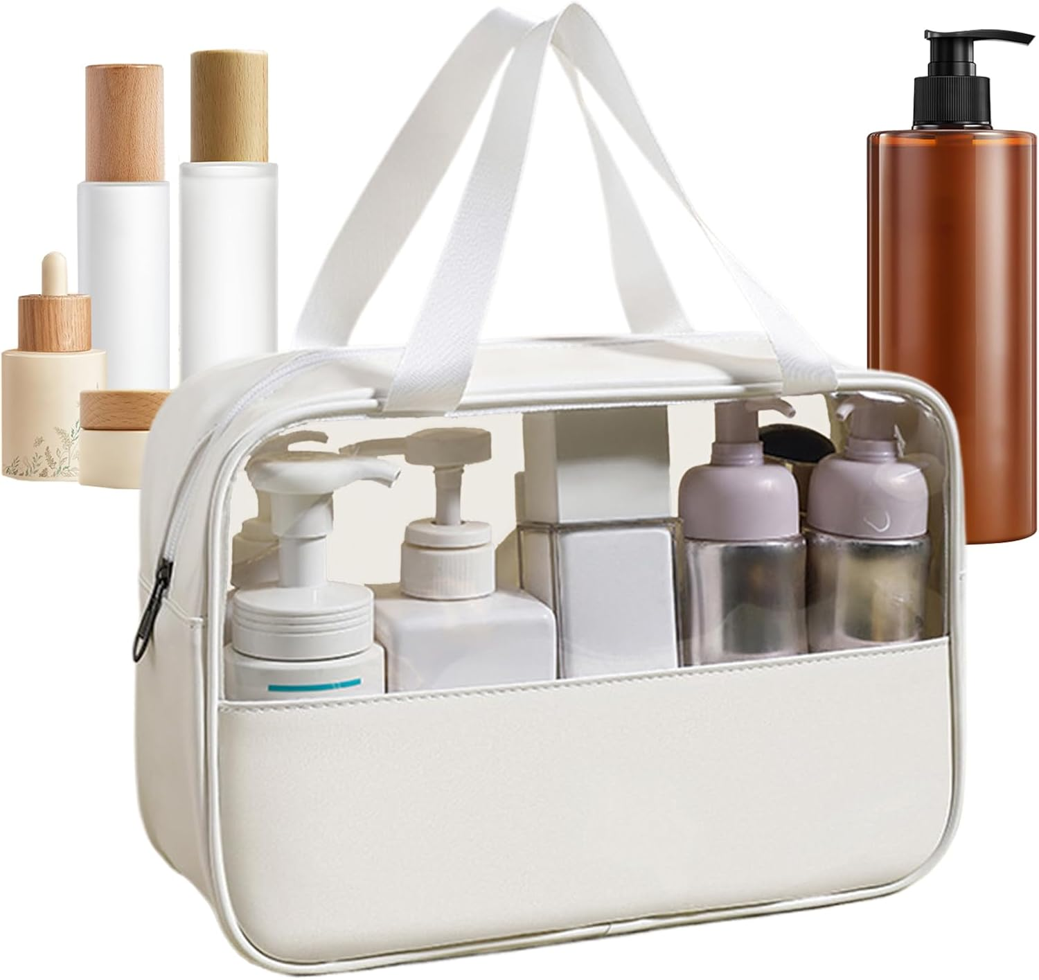 Cosmetic Bags | Traveling Makeup Bag - Portable Waterproof Zipper Organizer Pouches Tote with Clear Window for Toiletry Shower Jewelry Bathroom Packing Train Vanity Girls Beach, White, Refer To - Pink image number 5