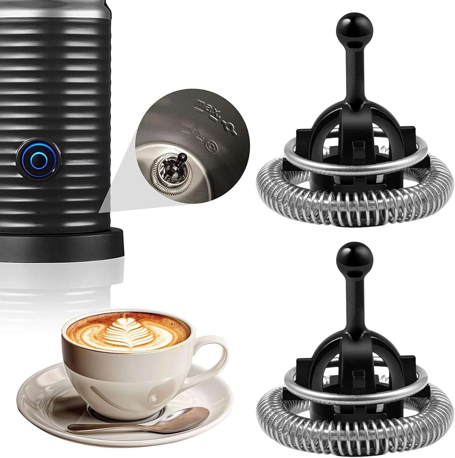 2 Pcs Replacement Whisk for Aeroccino 3 Milk Frother, Stainless Steel Coffee Machines Replacement Part, Compatible Frother Accessory, Easy to Clean(Color:Black) image number 1