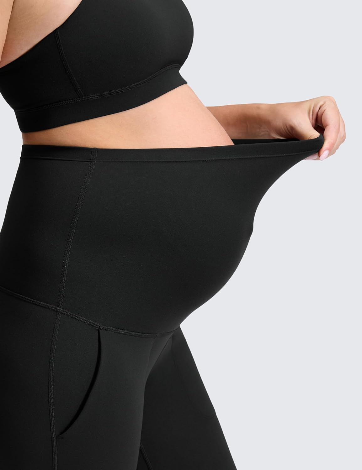 CRZ YOGA Women Butterluxe Maternity Wide Leg Pants Flare Leggings with Pockets 31.5" - over the Belly Workout Yoga Pregnancy image number 5