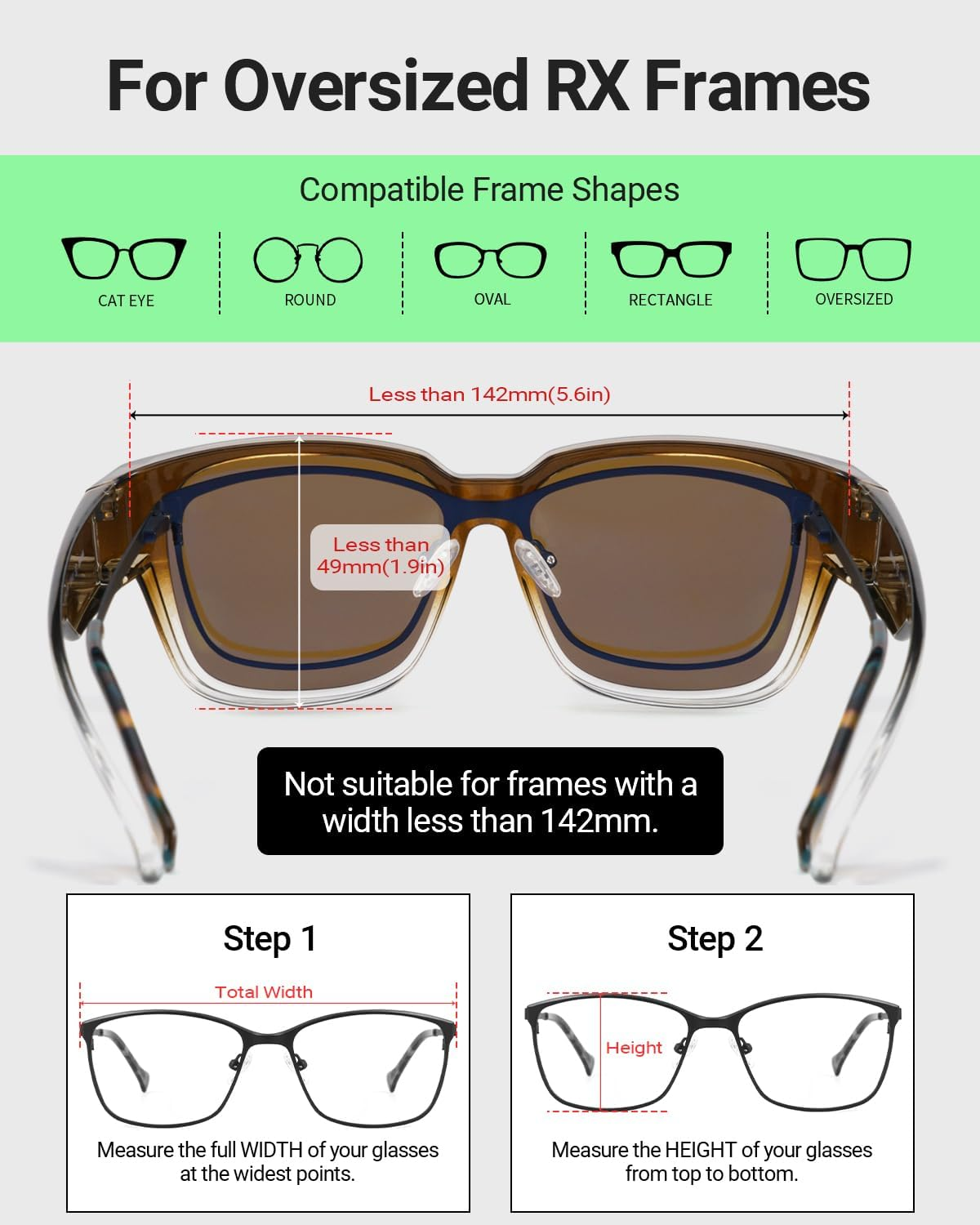 Meeloog Polarized Fit over Glasses Sunglasses for Women, Square Wrap around Lightweight Shades for Driving Riding MST0099 image number 2