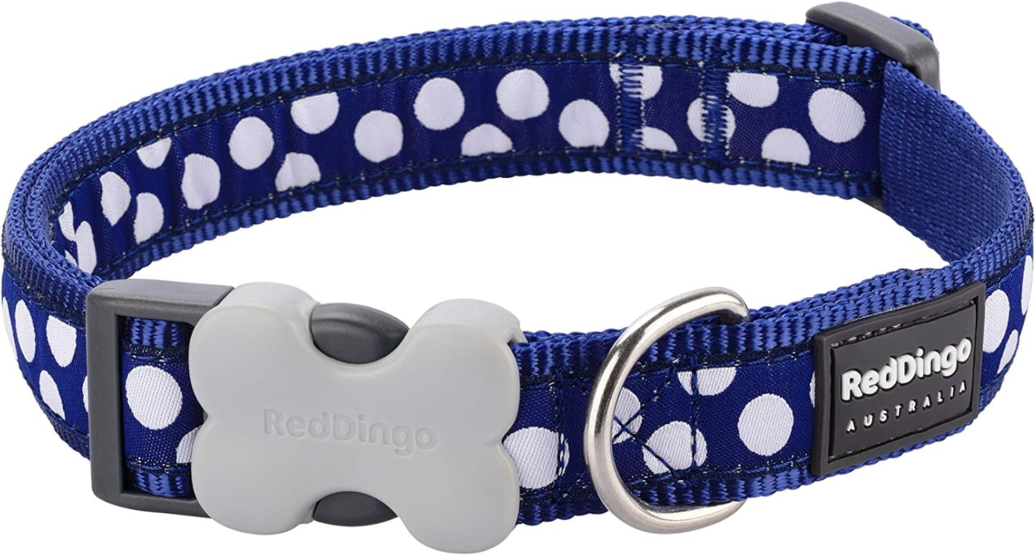 Red Dingo Dog Collar, Blue Spots on Brown, 20Mm MEDIUM image number 5