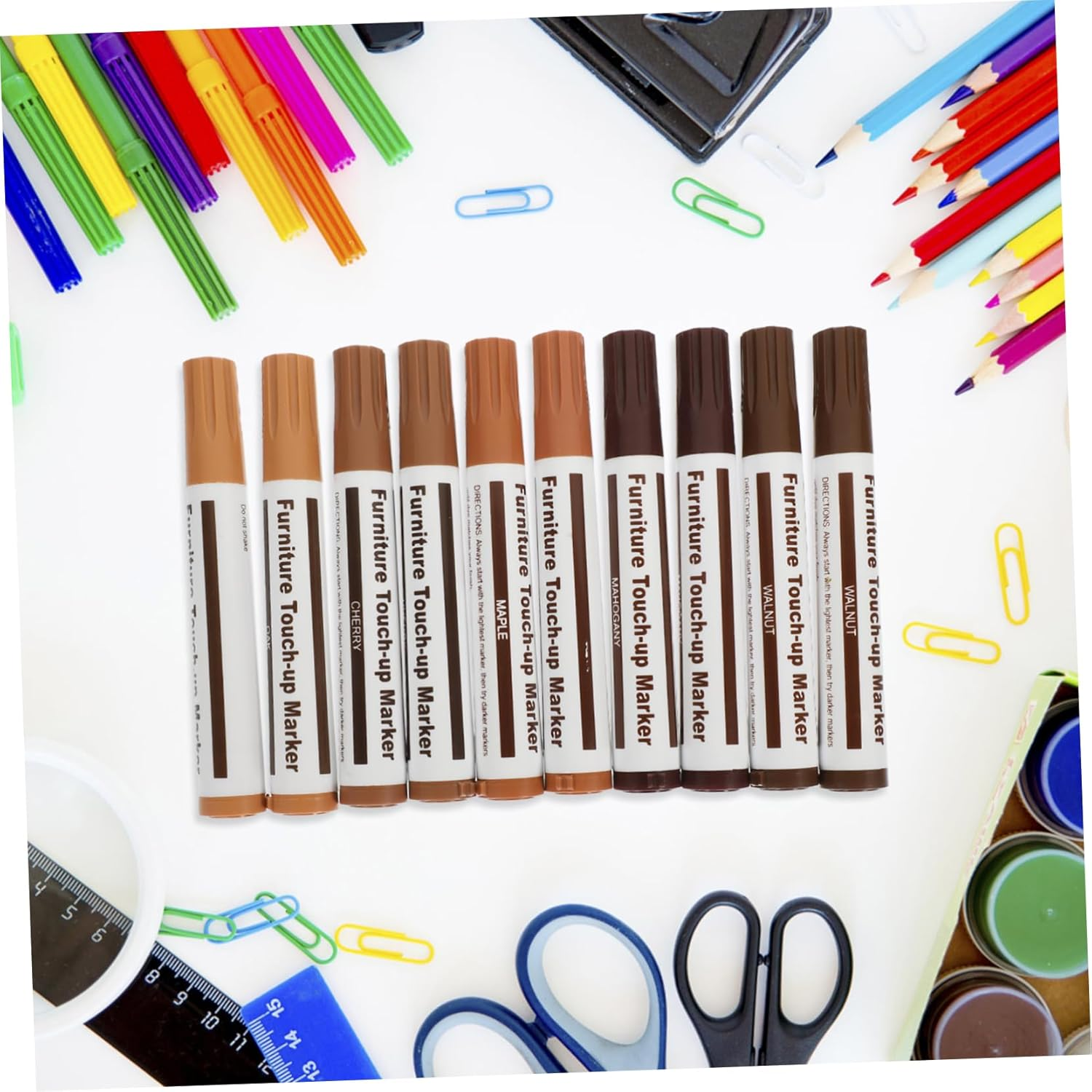 Ipetboom 10Pcs Furniture Repair Accessories Wooden Furniture Maker Painting Pen Accessories Cupboard Paint Pens Touch-Up Marker for Furniture Furniture Brush Paint Shedding image number 5