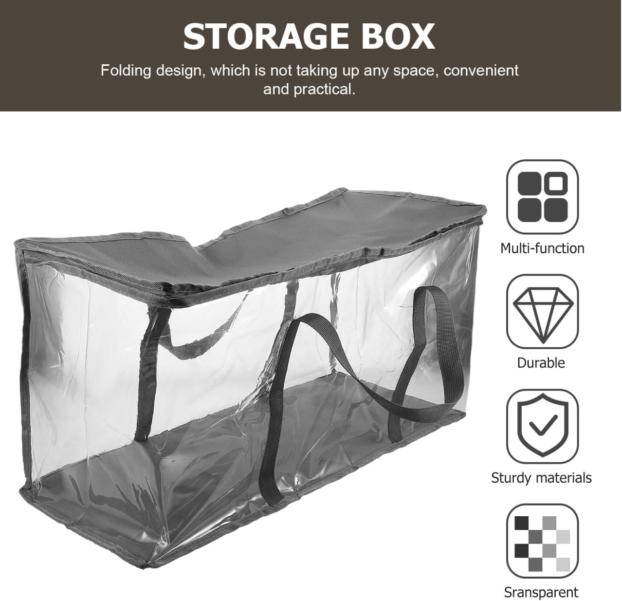 Tofficu Foldable Book Storage Box Clear Zippered Organizer for Dormitory and Classroom Use Transparent Waterproof Container for Books Clothes Toys image number 6