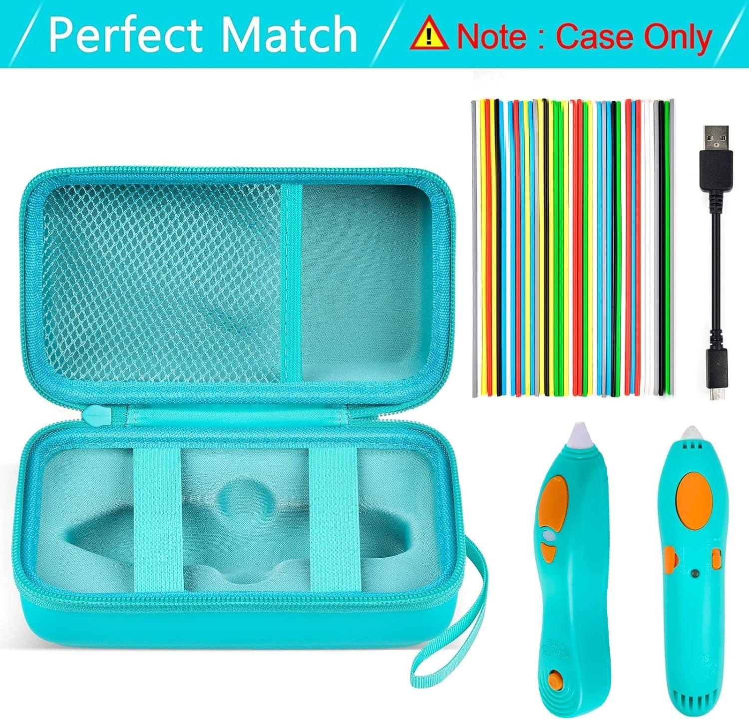 ANKHOH Case Compatible with 3Doodler Start+ Essentials (2023) for 3D Pen Set for Kids, Storage Organizer Holder for Printing Filament Refill and Micro-Usb Charger, All Green-Bag Only - Pink image number 4