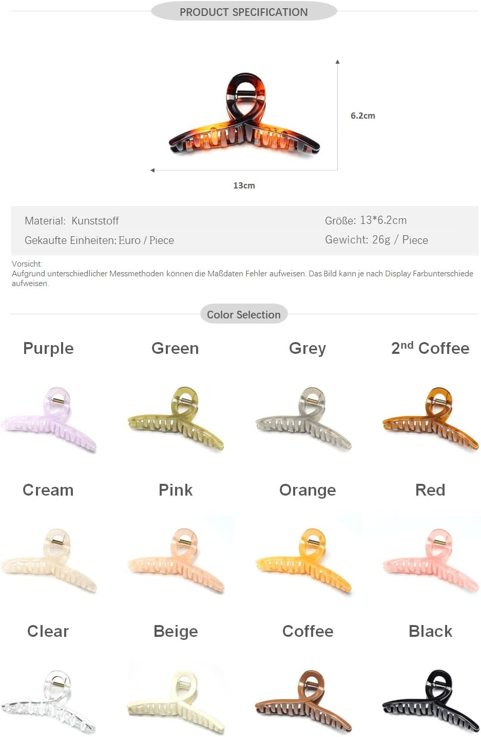 Qingoo Jelly Hair Clip Beautiful Women'S Hair Clip Headpiece Elegant Hair Accessory (Orange) - Beige image number 3