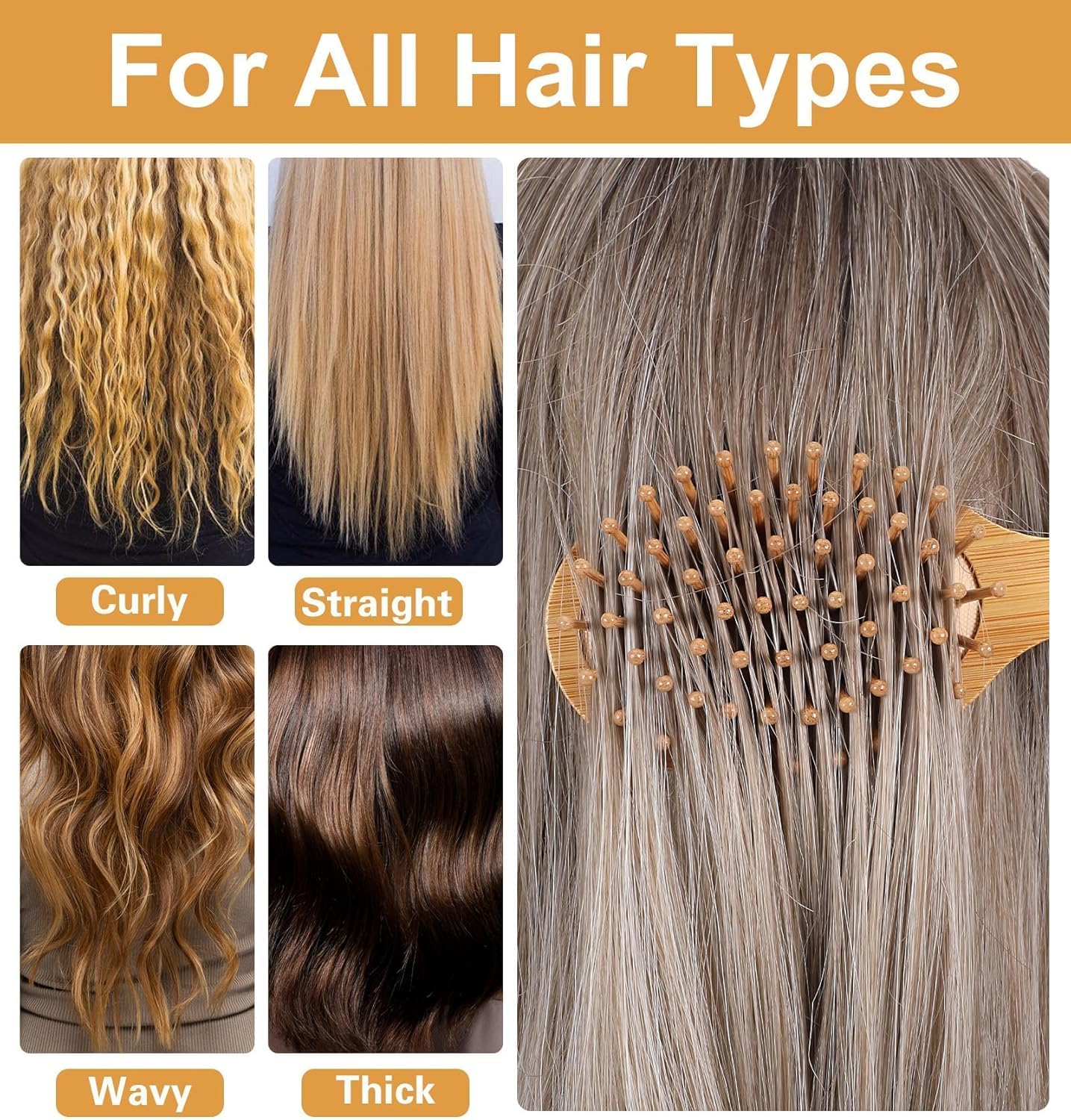 Mini Bamboo Brush, Wooden Brush for Hair Growth, Natural Bamboo Hairbrush with Cushion & Comfortable Handle for Travel, Small Wooden Hairbrush for Women Men All Hair Types (Log Color, One Size) image number 6