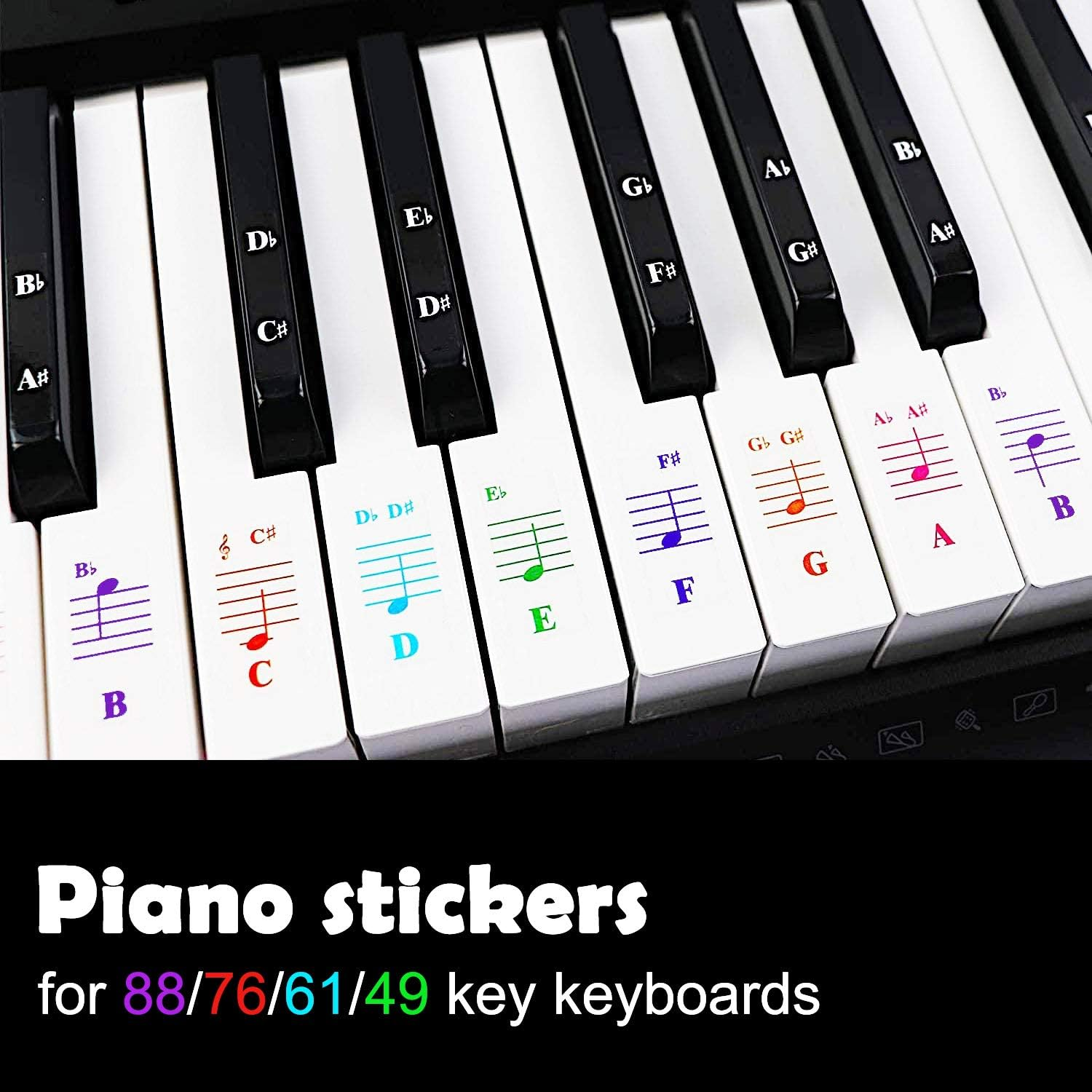 Piano Keyboard Notes Stickers 88/61/54/49/37 Keys Multi-Color,Transparent,Removable Colorful Large Bold Letter Piano Stickers Perfect for Beginners Kids Learning Piano (04_Colorful Piano Key) image number 5