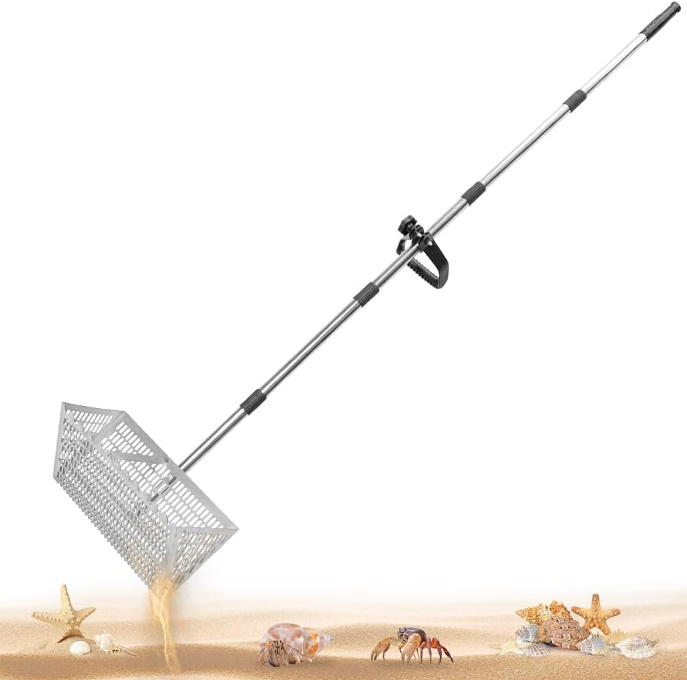 ALSTON Beach Rake Stainless Steel Sand Flea Rake 140Cm Long Detachable Handle and Shark Tooth Wide Sifter for Easy Sand Flea Removal with Bonus Basket and Tools image number 2
