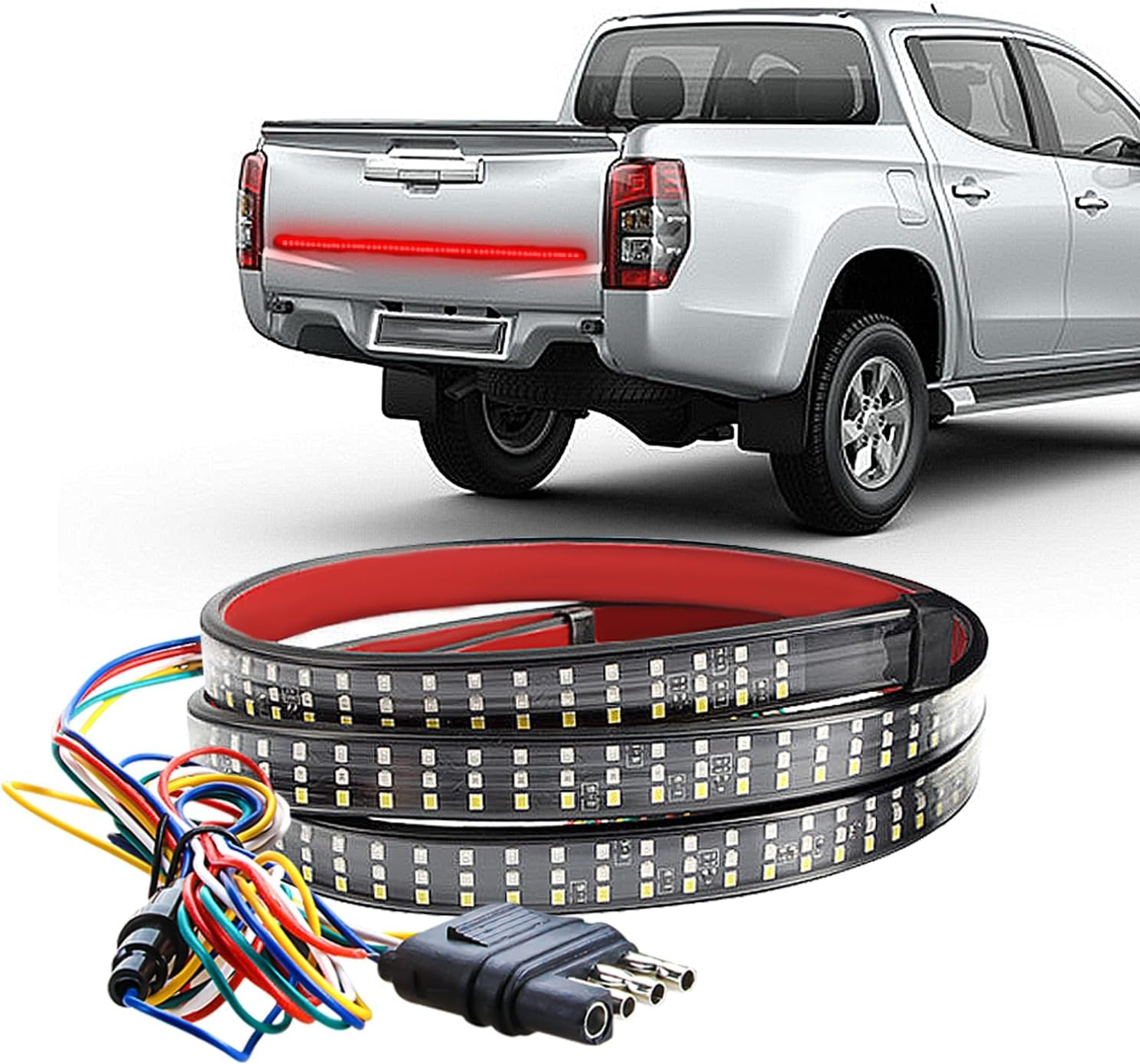 Kaidengzhe Tailgate Light Bar 60 Inch Triple Row LED Truck Tail Light Strip with 5 Function Red Brake White Reverse Amber Turn Signal Double Flash Light Taillight Strip for Pickup SUV RV Trailer Car image number 6