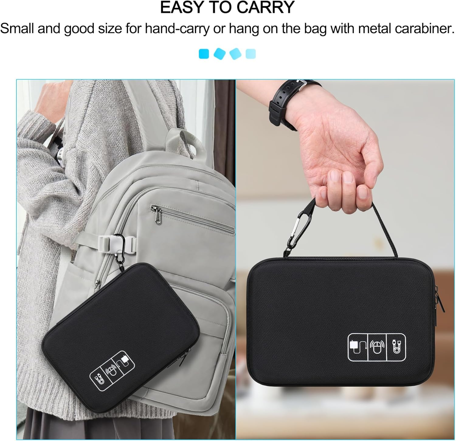 Lacdo Hard Travel Electronic Organizer Case for Macbook Power Adapter Charger, Cables, Cords, Apple Pencil, Mouse, Power Bank, USB Flash Disk, SD Cards EVA Protective Portable Accessories Bag, Black - Gray image number 7