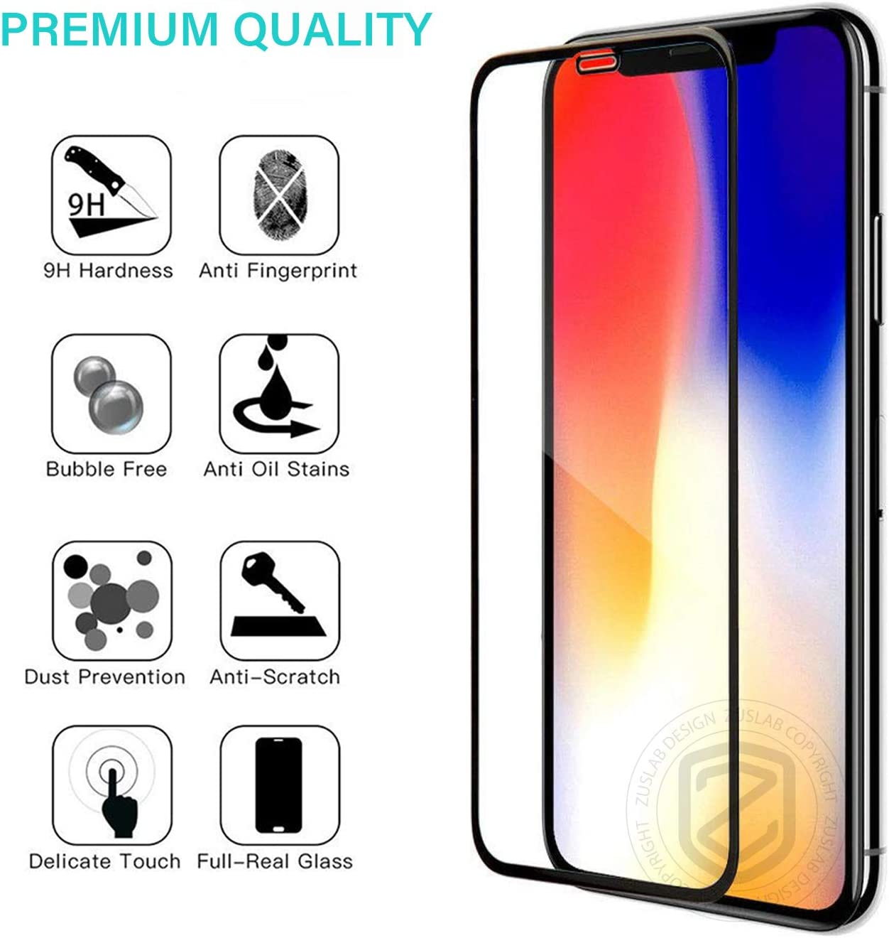 [2 Pack] ZUSLAB Tempered Glass Screen Protector Compatible with Apple Iphone 11 Pro Max/Iphone Xs Max 6.5" Case Friendly 9H Hardness image number 3