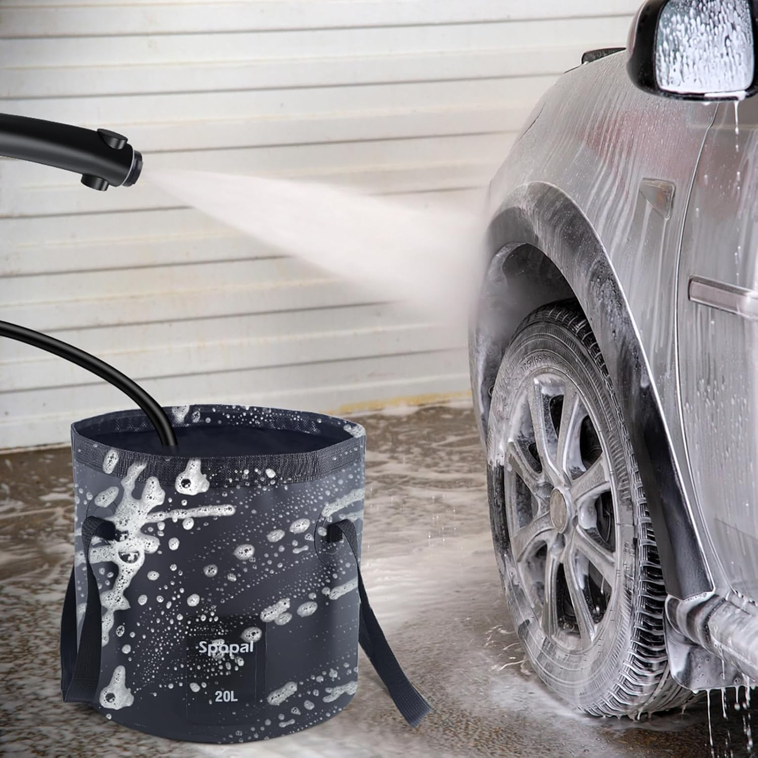 Spopal 5.2 Gallon (20L) Collapsible Bucket, Foldable Bucket with Handle for Water Storage, Outdoor Portable Ultra Lightweight Water Container for Camping, Hiking, Fishing, Gardening, Pet Car Washing image number 3