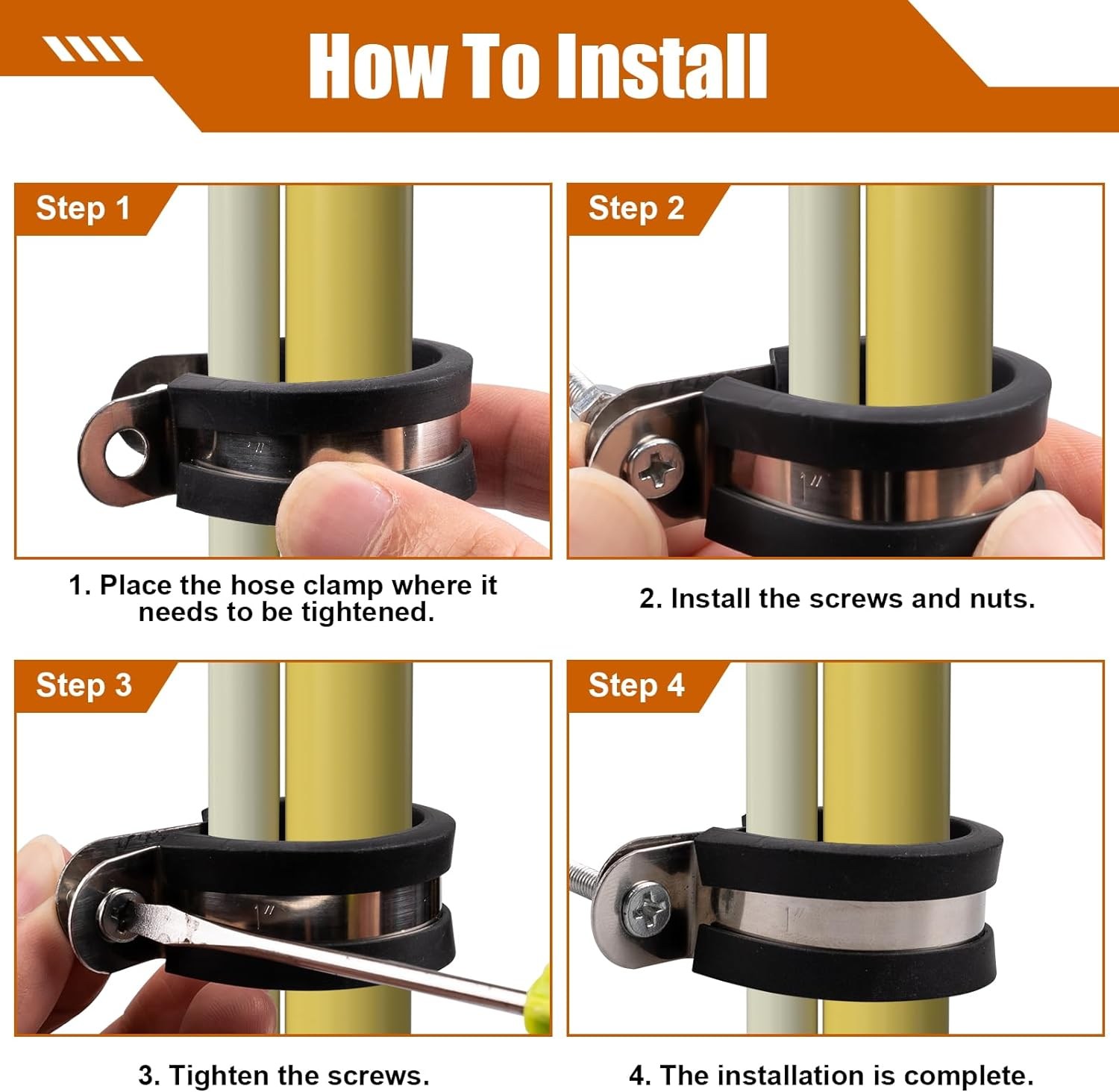80 Pcs Cable Clamps Assortment Kit, 7 Sizes 304 Stainless Steel Metal Cable Clamp, Insulated Wire Clamps Cushion Rubber Coated Pipe Hose Clamp 1/4" 5/16" 3/8" 1/2" 5/8" 3/4" 1" image number 6