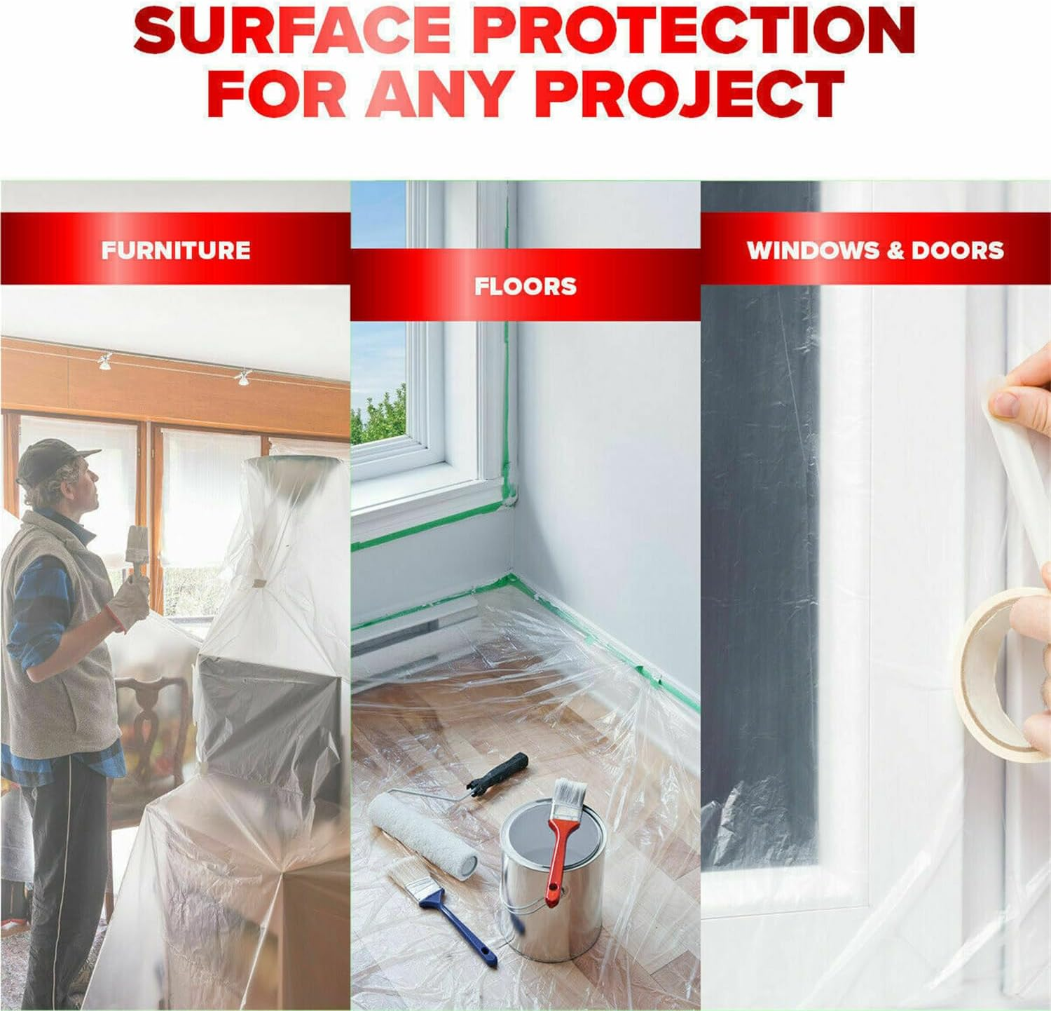 Leona Co Plastic Drop Cloth, Plastic Sheeting 4M X 6M Plastic Drop Cloths for Painting Waterproof Dustproof Paint Plastic Covering Furniture Cover Floor Protection Film Painters Plastic