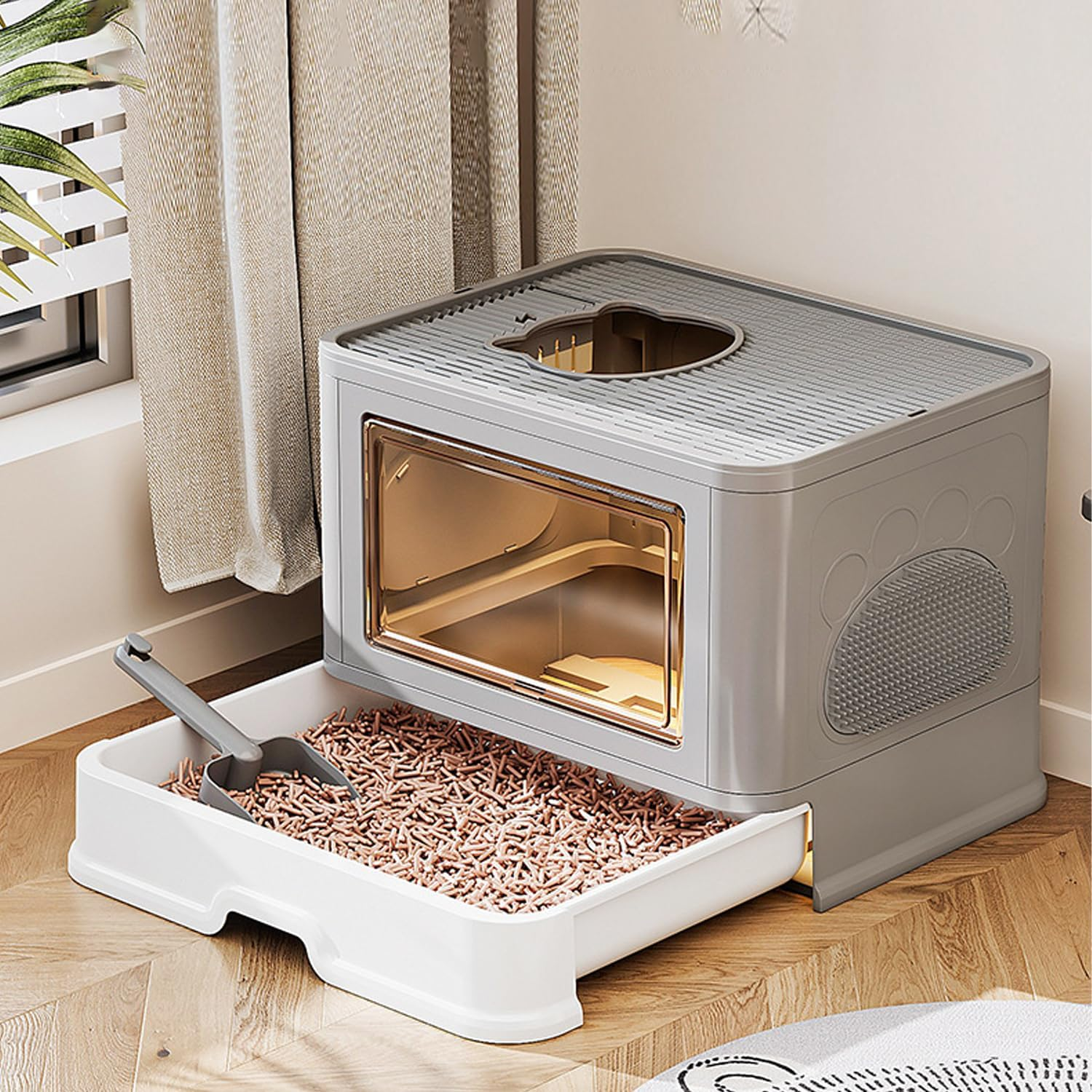 Enclosed Cat Litter Boxes, Kitty Litter Box, Large Cat Potty Front Entry Top Exit, Drawer Type Cat Toilet Easy Clean with Fashion Cat Litter Scoop image number 3
