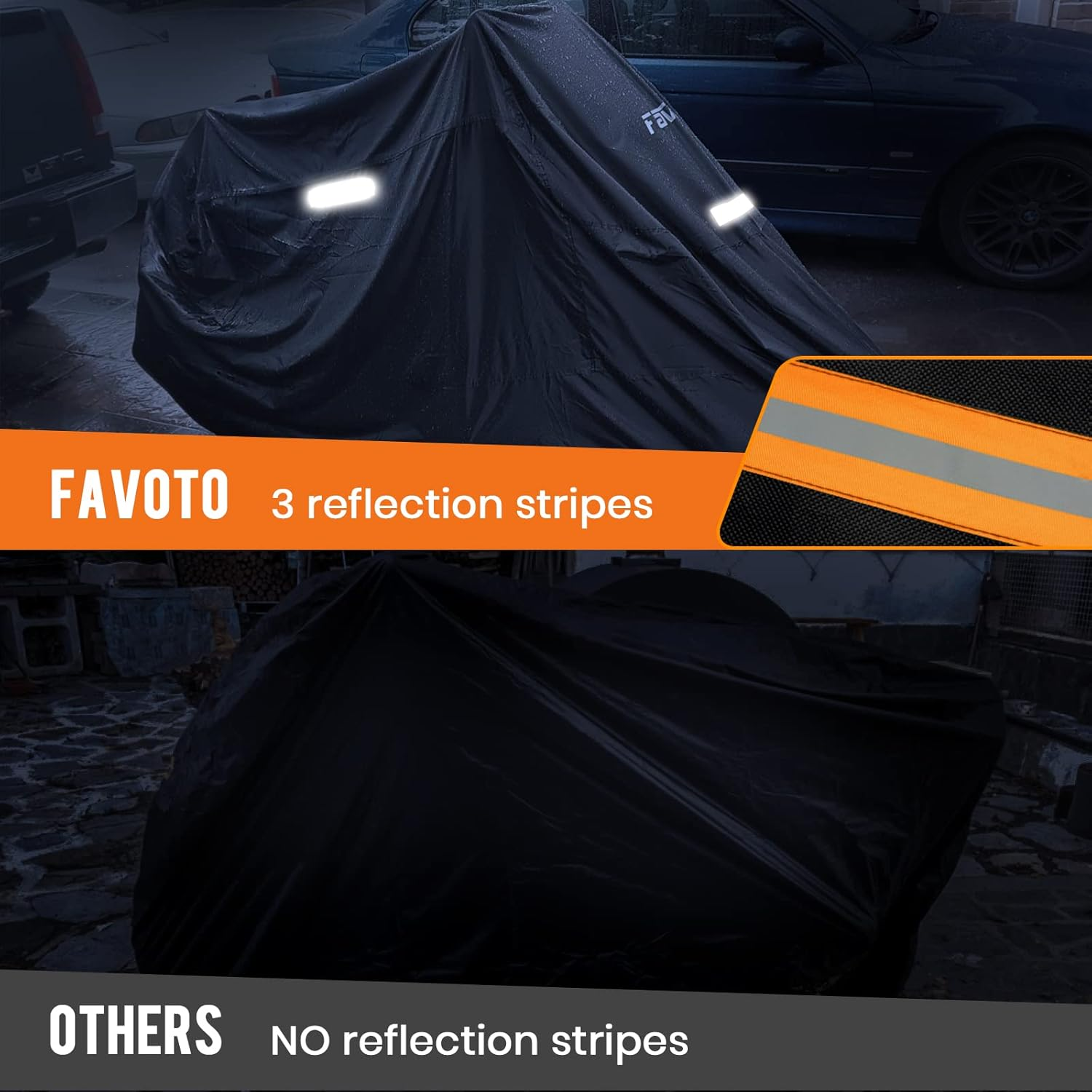Favoto Waterproof Motorbike Cover Outdoor Motorcycle Cover 210T Oxford UV Scratch Heat-Resistant All Season Protection with Night Reflector Lock-Holes for Moped Cycle 295 X 105 X 125 Cm image number 5