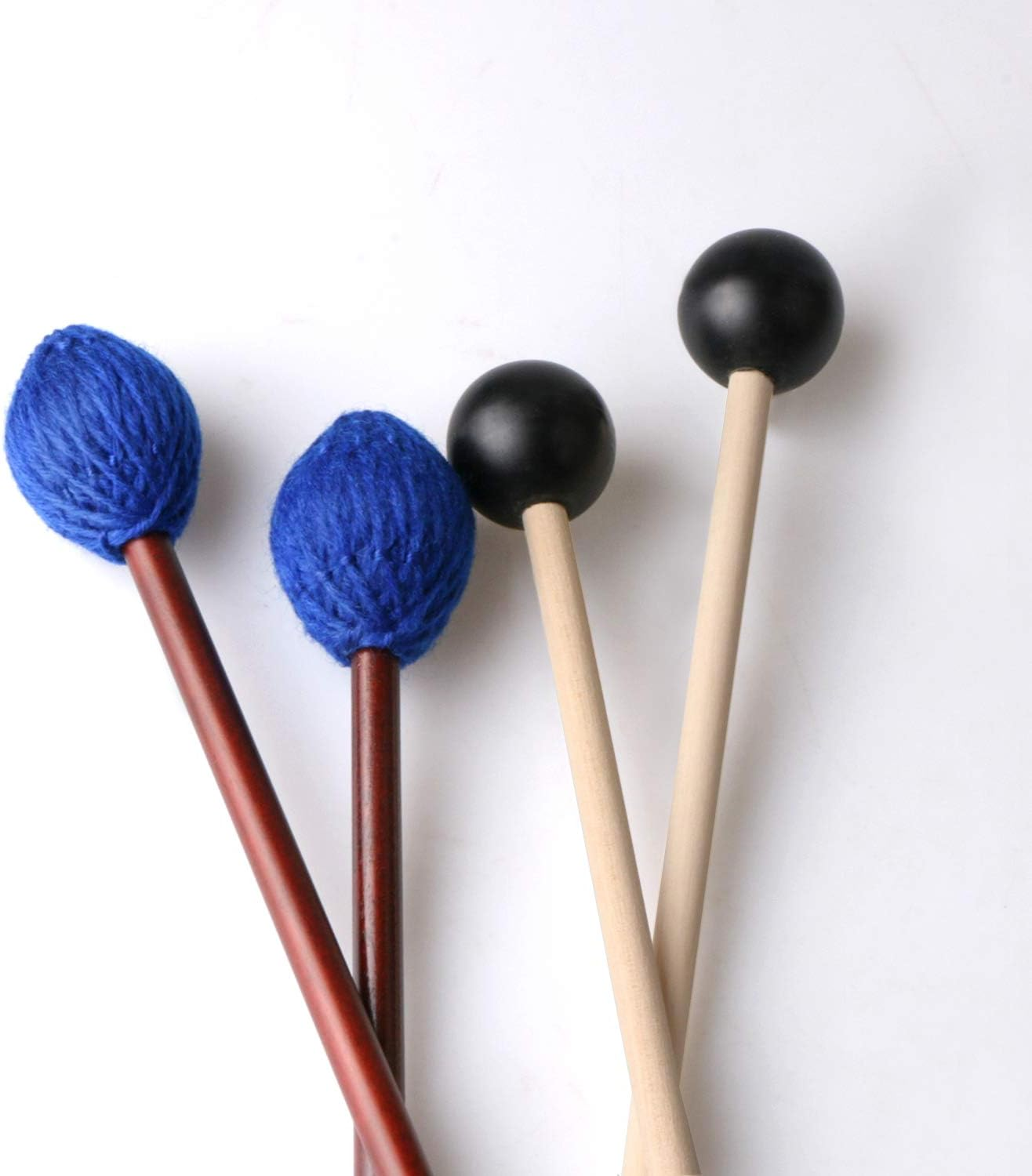 Unime 2 Pairs Keyboard Marimba Mallets Wood Handle Medium Blue Hard Yarn Head Keyboard Marimba Mallets Black Rubber Bell Mallets Glockenspiel Sticks image number 6