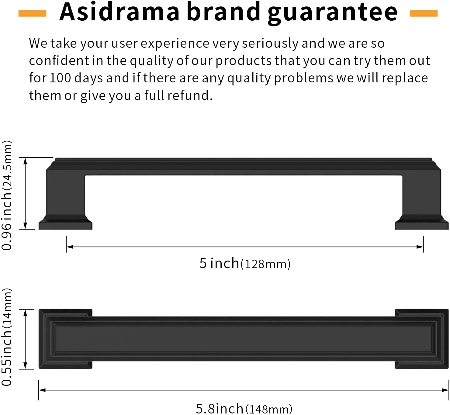 Asidrama 10 Pack 5 Inch(128Mm) Matte Black Kitchen Cabinet Handles Cabinet Pulls Kitchen Cabinet Hardware for Cupboard Drawer Pulls