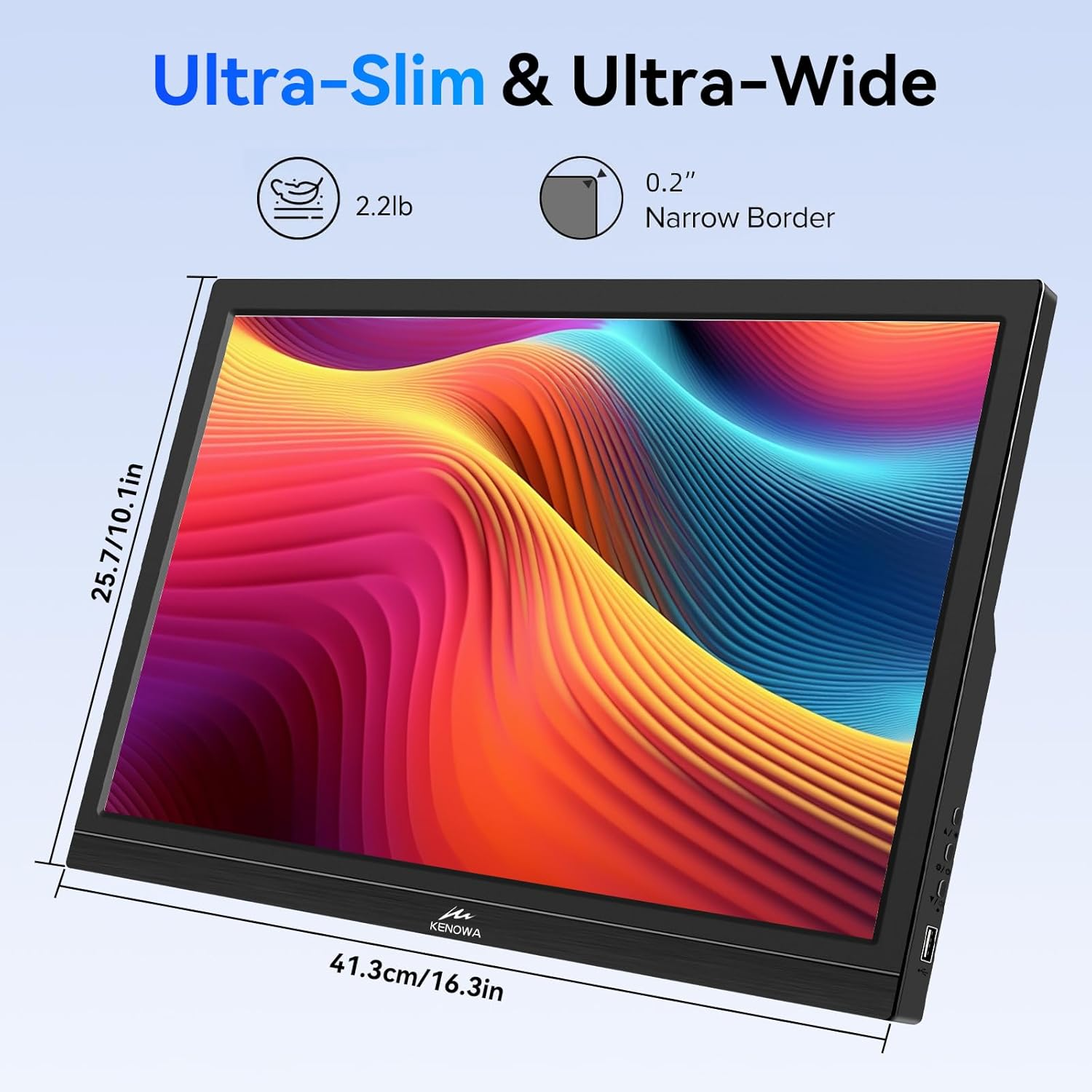 USB-C Portable Monitor - 17.3 Inch Kenowa HD 1600 * 900 Laptop Monitor with Type-C HDMI Computer Display for Win 7/8/10/11 PC Mac PS4 Xbox,Built in Speakers image number 1