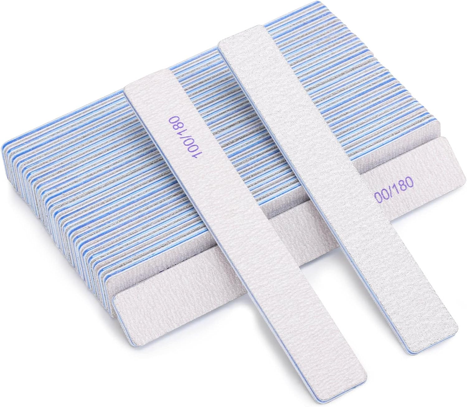 25 Pcs Rectangle Nail Files 100/180 Grit Double Sided Fingernail Emery Boards and Nail Buffers Professional Manicure Tools for Acrylic Nails and Natural Nails image number 6