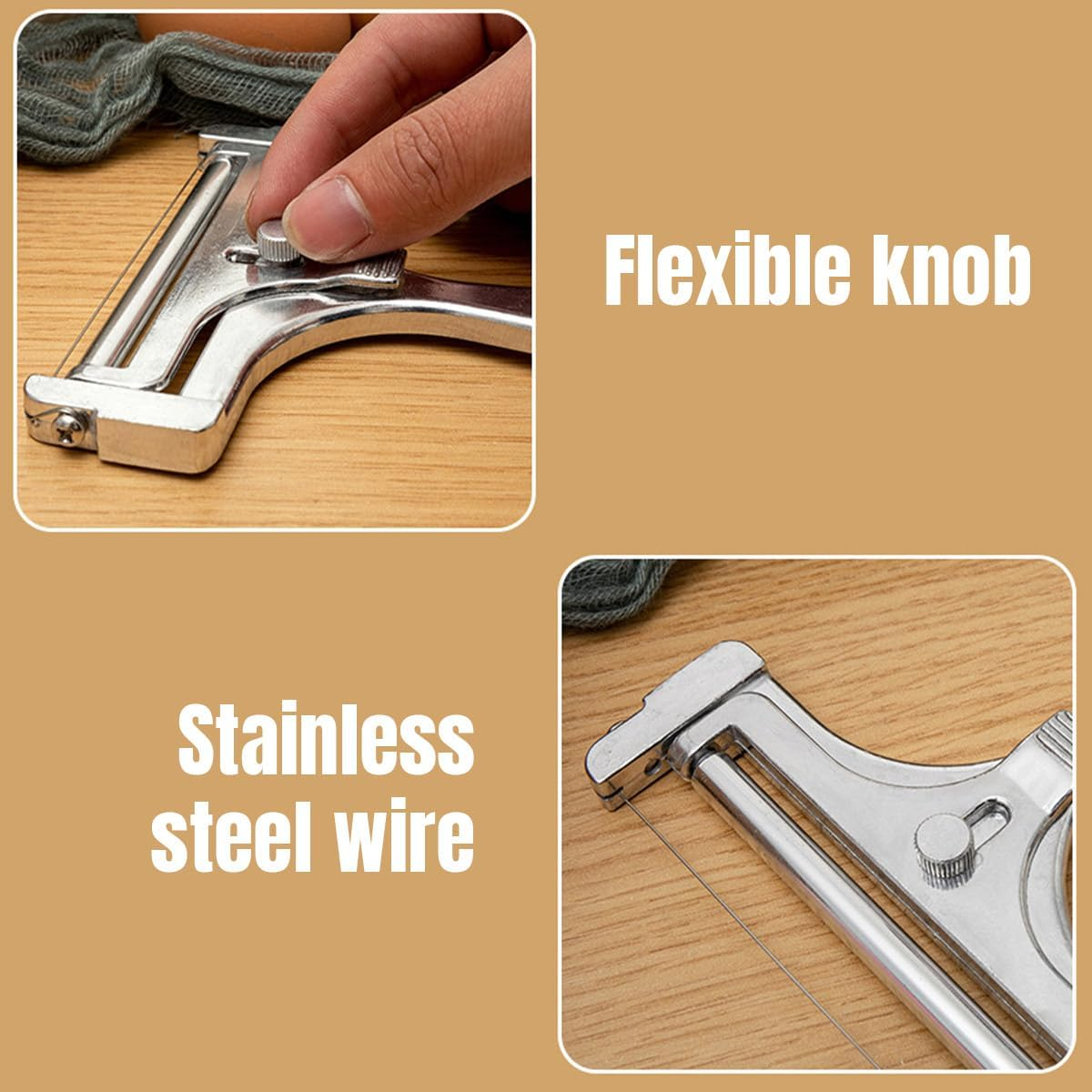 AIMALL Adjustable Cheese Slicer, 5.75-Inch Stainless Steel Wire Cheese Cutter, Essential Kitchen Tool for Perfectly Sliced Cheese image number 5