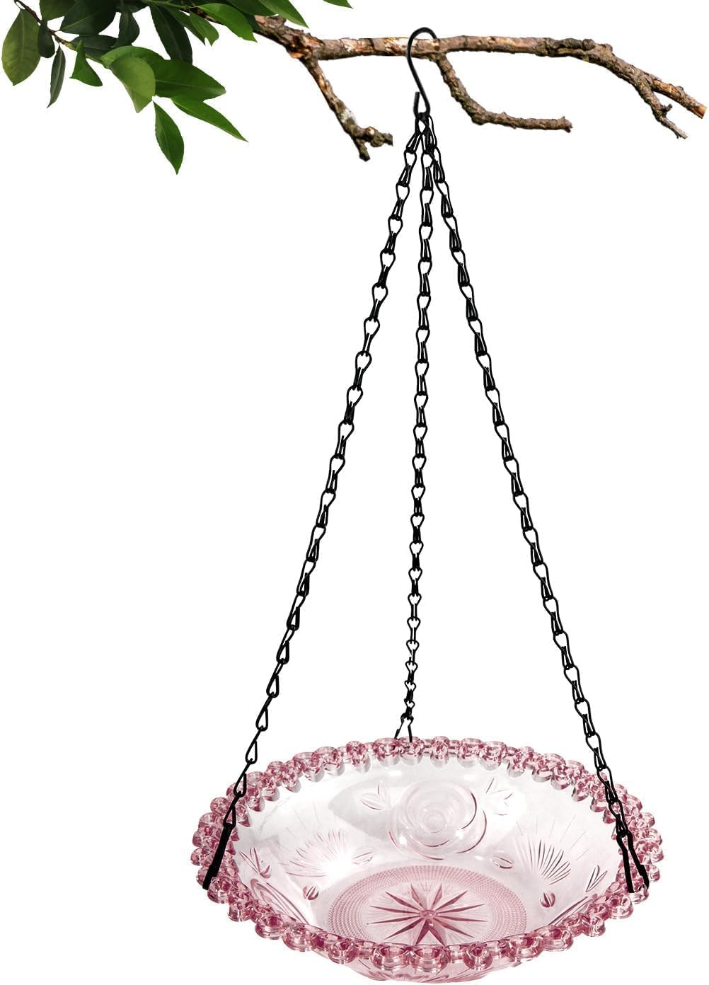 Flower Shaped Hanging Bird Bath Bowl with Metal Chain, Hanging Bird Feeder and Birdbath,Round Bird Flower Shaped Bird Feeder and Bath Bowl with Chain image number 5