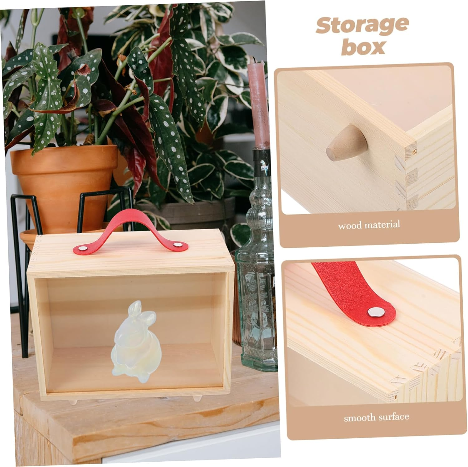 MUSISALY Wooden Storage Box Container with Transparent Lid Reusable Decorative Box for Home Office Smooth Edges Space-Saving Design for Organizing Supplies image number 4