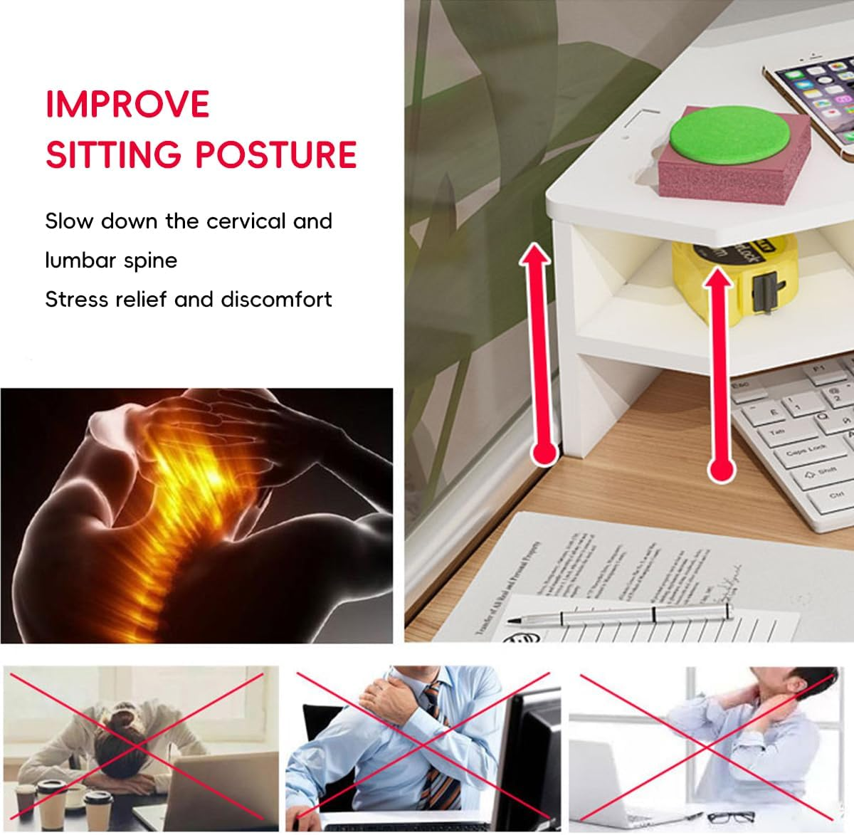 AIMALL Corner Computer Monitor Stand Triangular Desk Riser with Storage Shelf and Optional Drawer, Space-Saving Office Workstation Organiser for Desktop Accessories and Improved Viewing Height image number 5