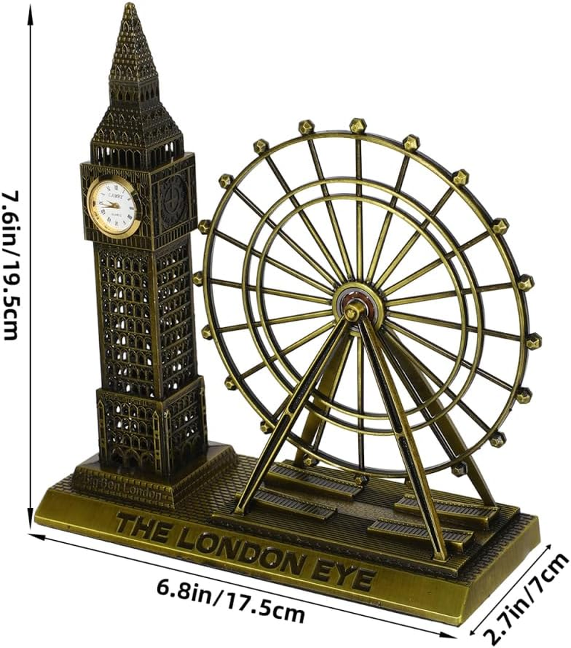 Luxshiny British Architectural Ornaments - Zinc Alloy London Big Ben & London Eye Landmark Souvenir for Home Decor 19.5X17.5X7Cm image number 3