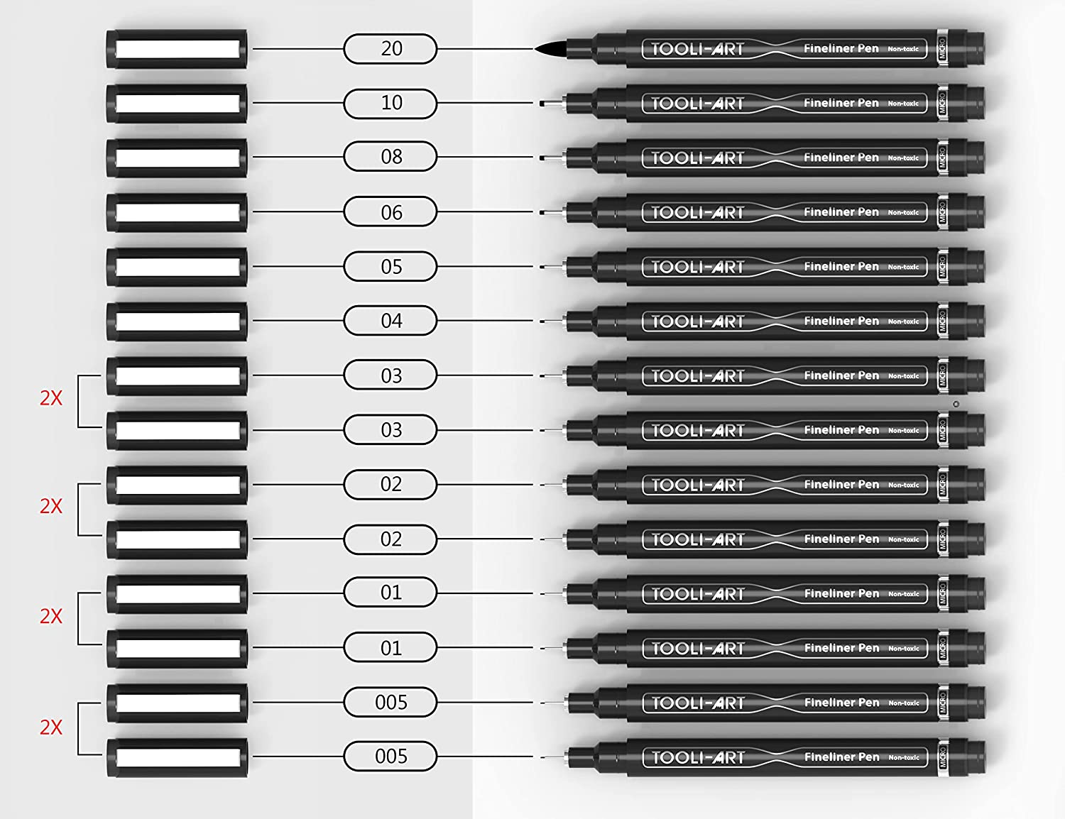 Micro-Line 14 Pens with Case, Fineliner, Multiliner, Archival Ink, Waterproof, Journaling, Illustration, Architecture, Technical Drawing, Outlining, Scrapbooking, Manga, Writing, Rock Painting Black image number 6