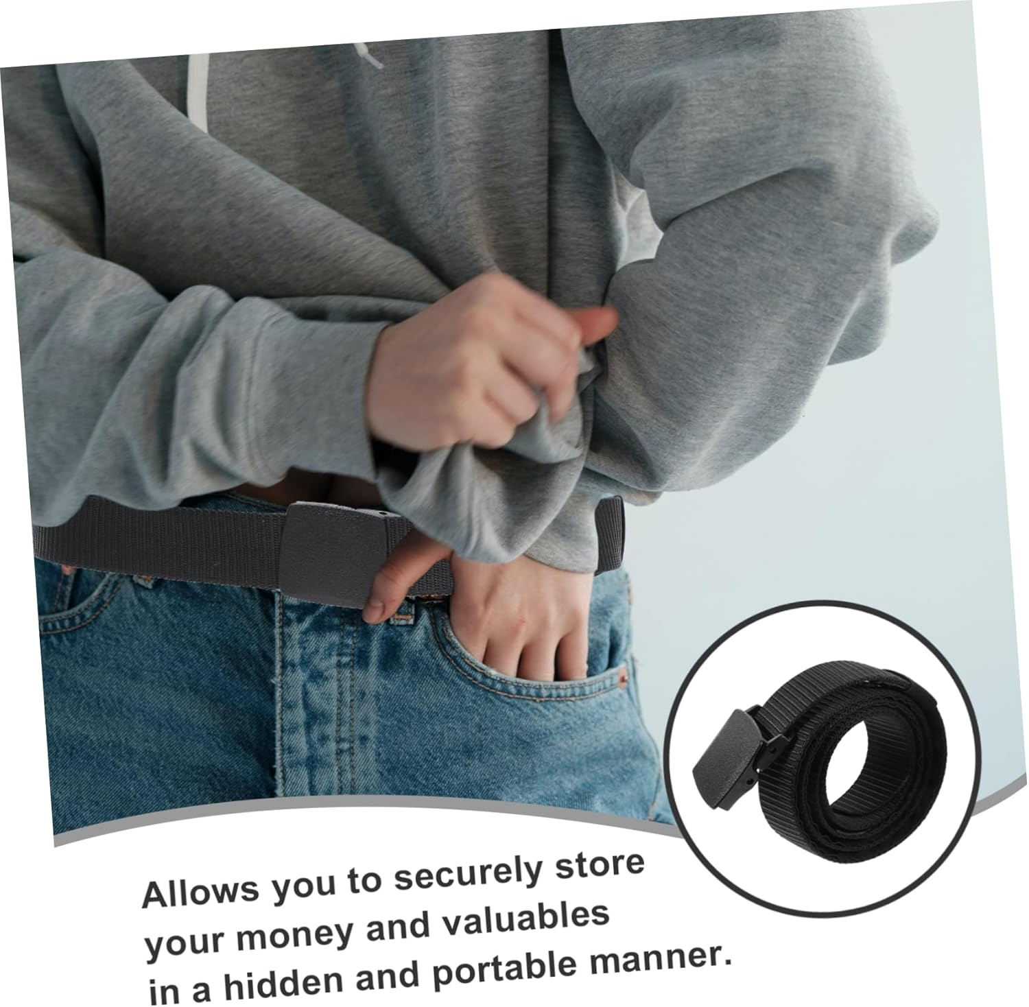 EXAOMBLE Hidden Money Belt for Travel Waistband Cash Hide Belt Practical Joke Prop Secure Storage Adjustable Waist Strap Suitable for Outdoor Sports and Travel