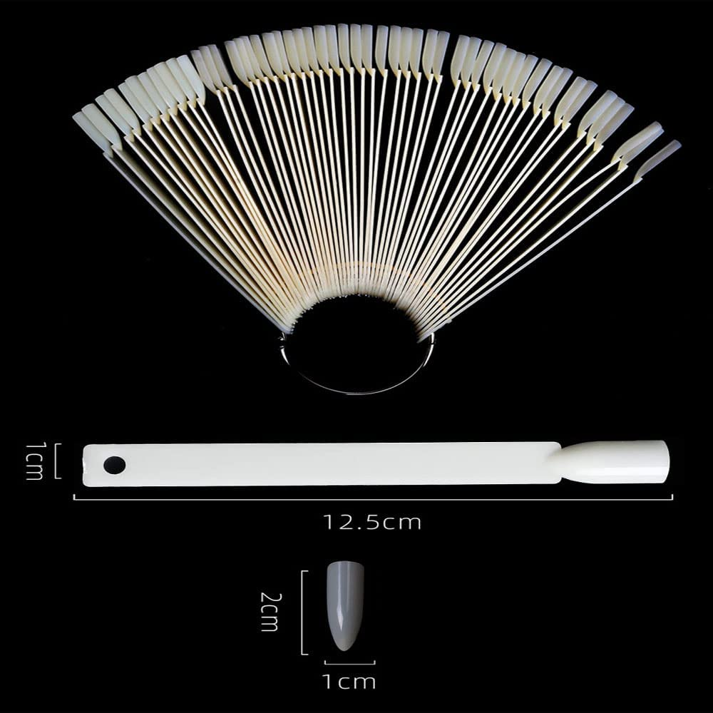 50Pcs Nail Swatch Sticks with Ring,Fan-Shaped Nail Art Polish Practice Display Nail Sample Sticks (B)