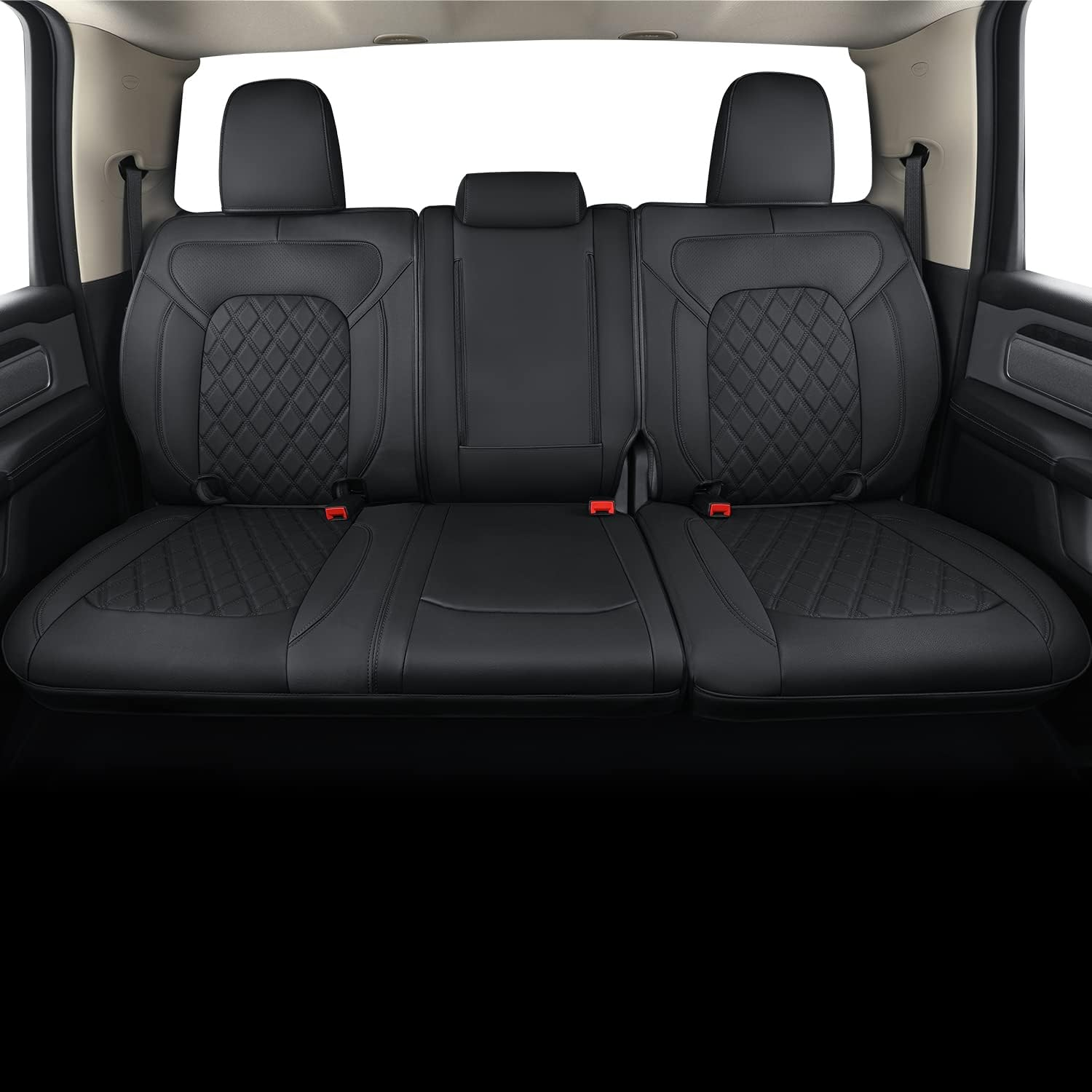 Feelit Fit Ram 1500 2019 2020 2021 2022 2023 2024 2025 2026 Crew Cab Back Bench Seat Covers Waterproof, Custom Fit Ram 4/6 Split Rear Flat Seats with Unremovable Middle Headrest (01-Rear) image number 3