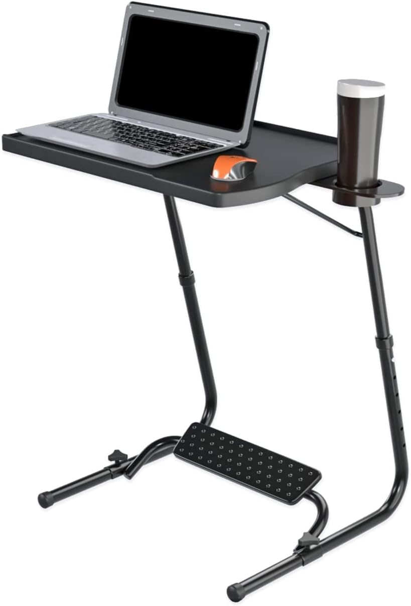 Table Buddy Executive&reg; | Adjustable Multi Position Portable Folding Table Mate with Cup Holder and Smart Footrest for Bed Trey, Work, Watch TV, Dining, Study, Outdoor & Office Furniture (Black)