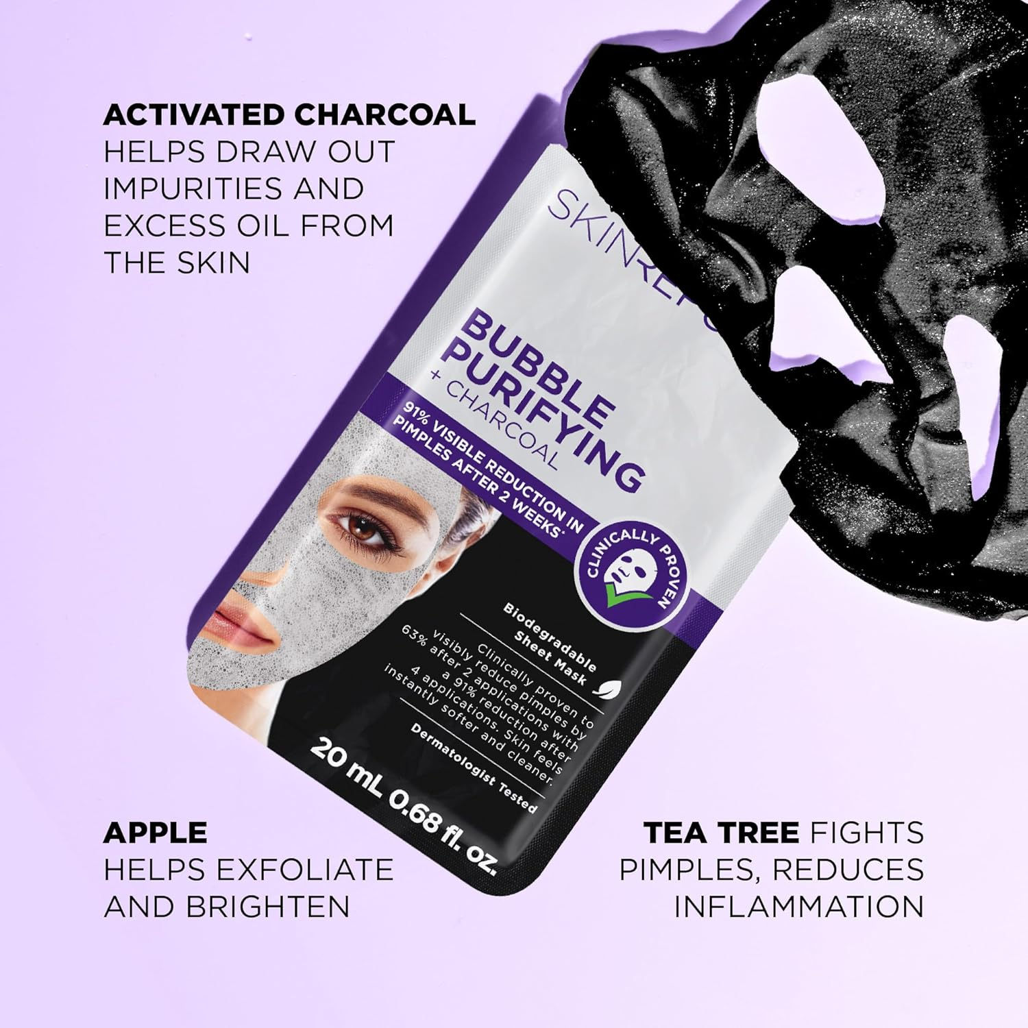 Skin Republic 10 Pack Bubble Purifying + Charcoal Face Mask Sheet image number 4