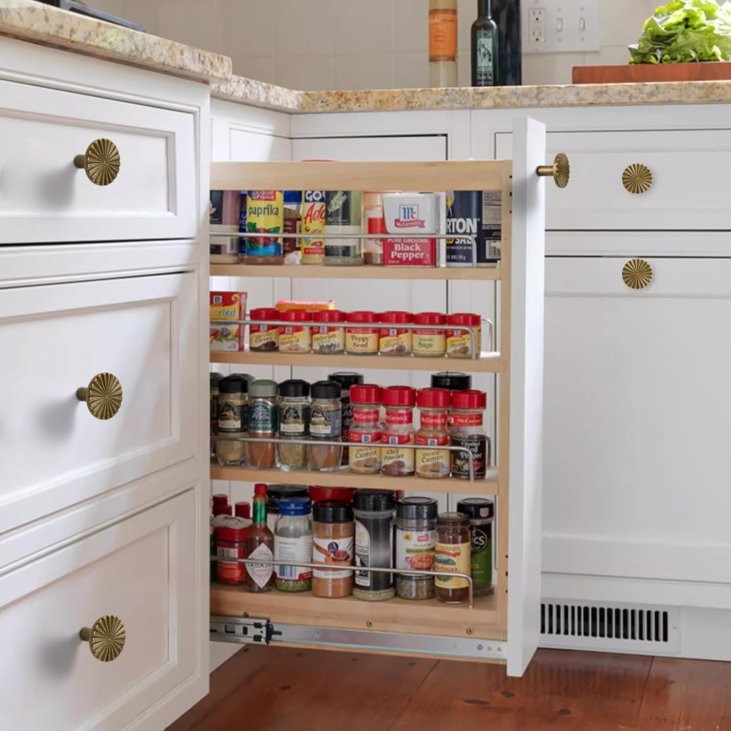 Phoselpida Antique Brass Cabinet Knobs, Vintage Sunburst Design, 30Mm, Set of 10, Zinc Alloy Drawer Pulls with Hardware image number 2