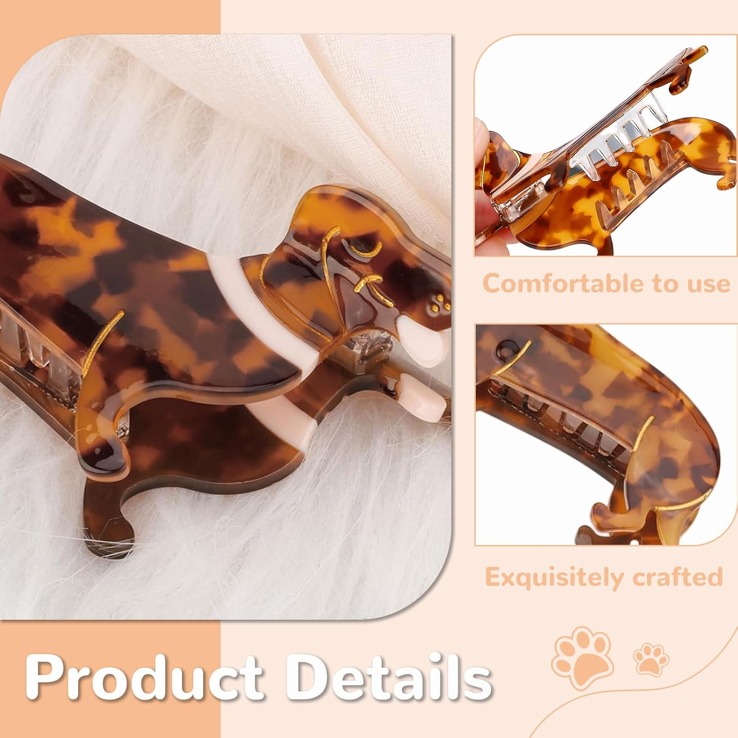 Lunarcharm Hair Clips, Dachshund Hair Clip with Gift Box, Animal Hair Clips, Dachshund Hair Clip, Dog Dachshund Acetate for Girls, Cute Hair Clip Dachshund, Multicoloured, Large image number 1