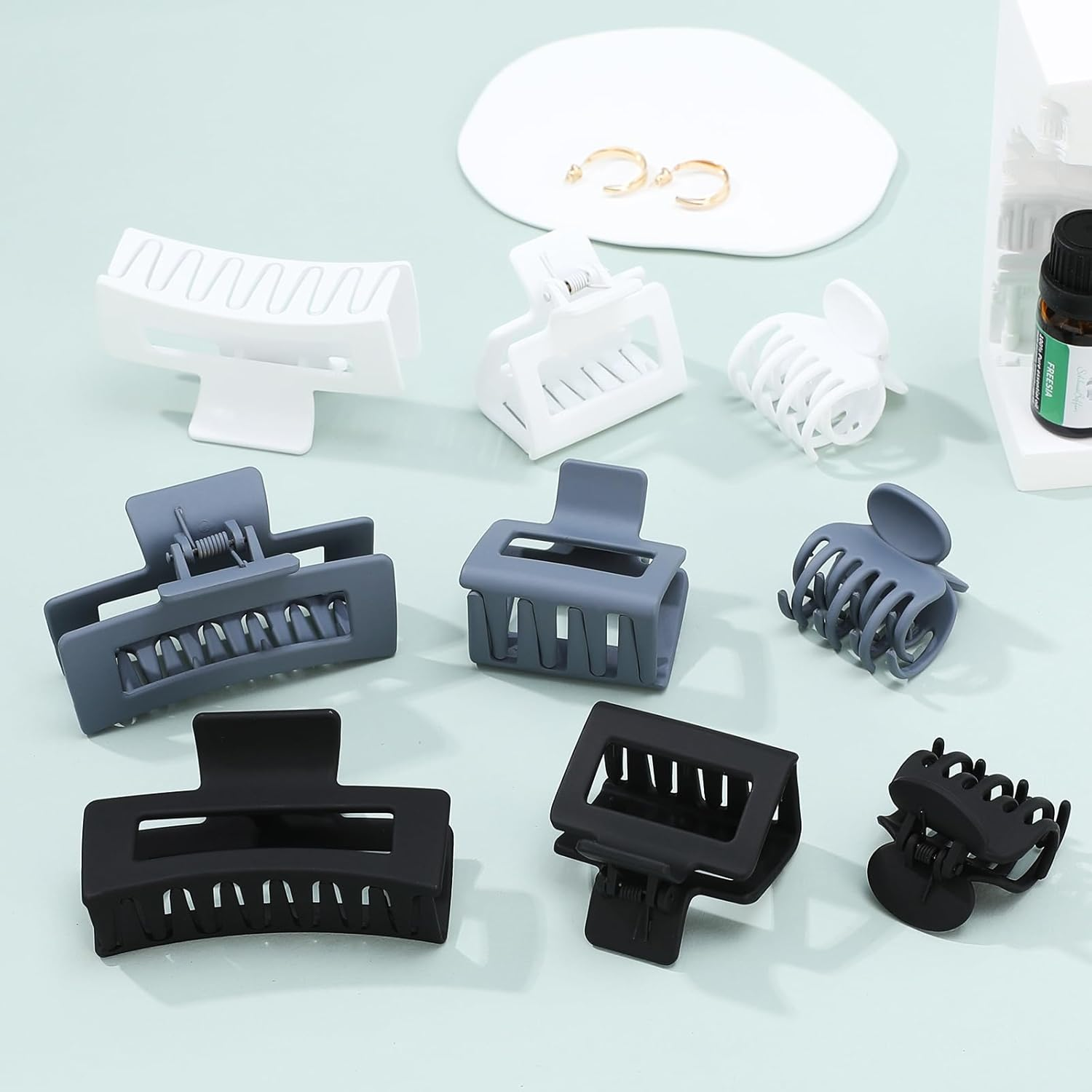 3 Style Claw Hair Clips Set for Women - 9 Pcs Medium Rectangle Clips for Thick Hair, Square Clips for Thin Hair - Grey image number 4