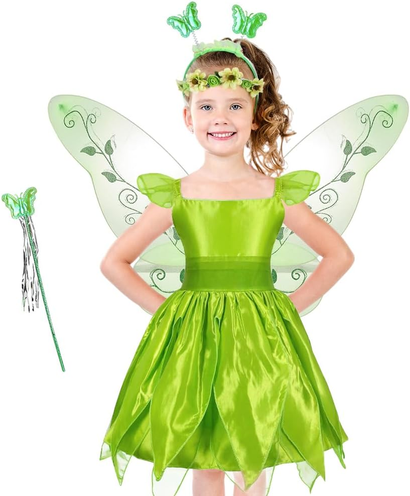 AUTOWT 5 PCS Fairy Dress up Costume Set with Butterfly Wings Fairy Wand Wreath Headband for Girls Kids Halloween Christmas Photography Birthday Dance Party Gift image number 4