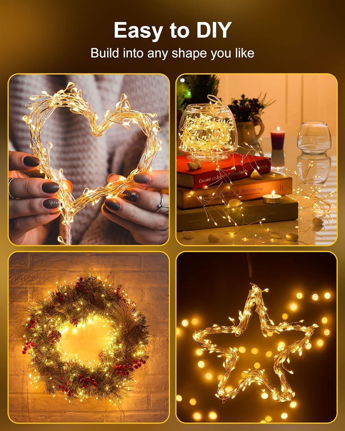 LED String Lights, Battery Powered Fairy Lights, 19.7FT 200LED Firecracker String Lights, Silver Wire Led Firefly Lights for DIY Wreath Home Indoor Outdoor Christmas Decoration, Warm White image number 2