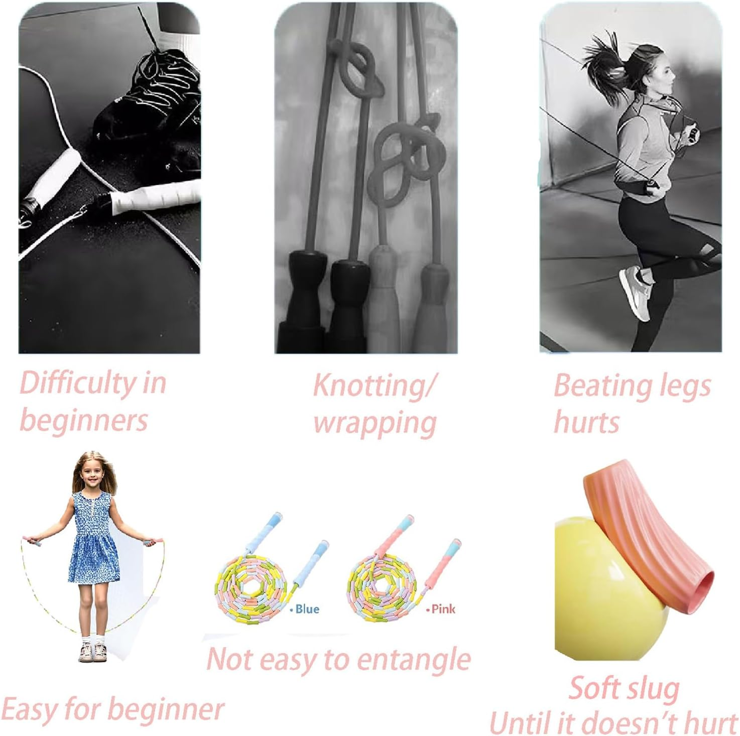 Skipping Rope Kids, Adjustable Length Tangle-Free Segmented Soft Beaded Jump Rope, Jump Rope for Kids Outdoor Fitness, Gymnastics, Training, Exercise and Weight Loss - Pink image number 3