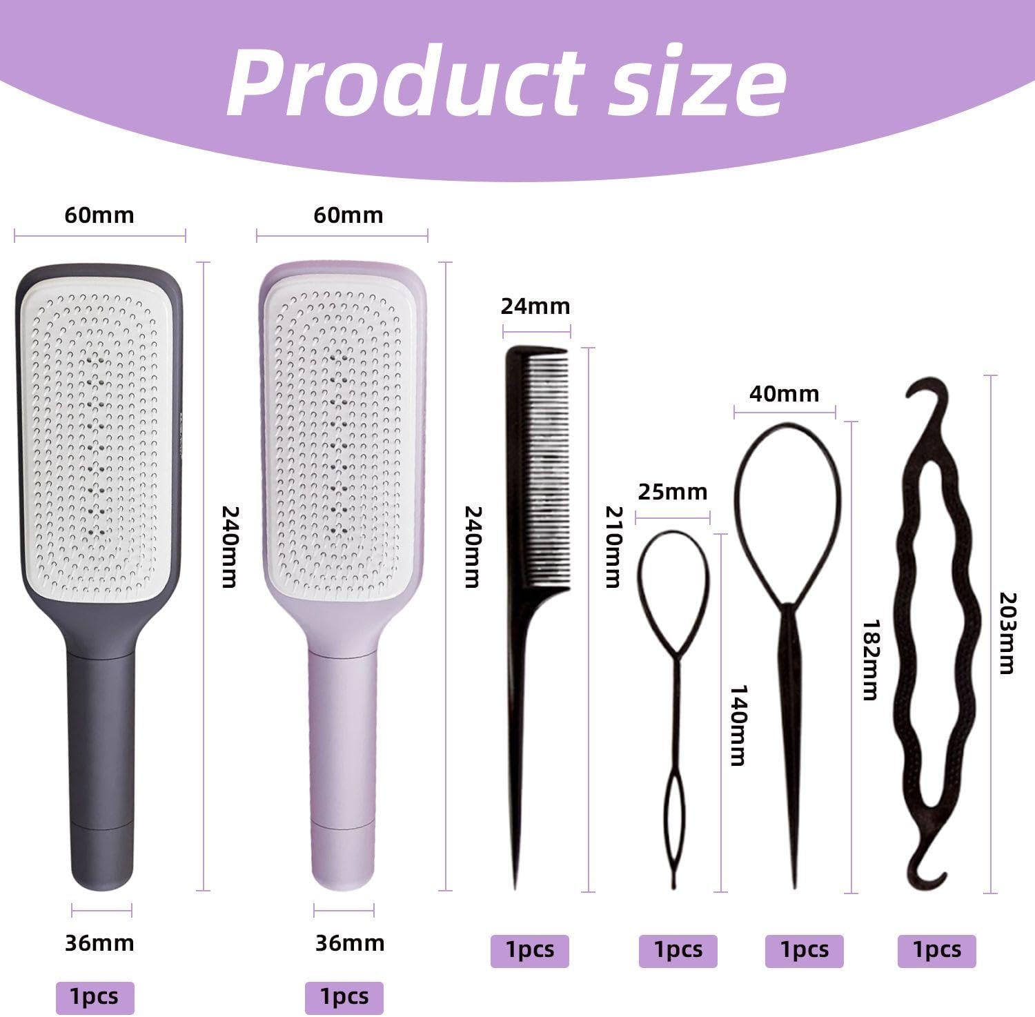 2 Pieces Rotating Straight Hair Comb and 4 Black Hair, Air Cushion Comb, Self-Interesting Hair Brush, Hairstyle Tool image number 5