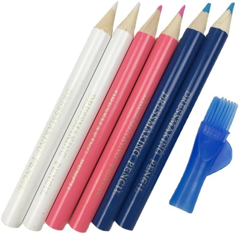 Walquicks 9 Pcs Fabric Marking Pencil Colors Pencils, Tailor Pen Tailors Marking and Tracing Tool Sewing Fabric Hand Colors Pencil Pencil with Brush for Sewing Craft Mark on Wood, Plastic, Etc image number 4