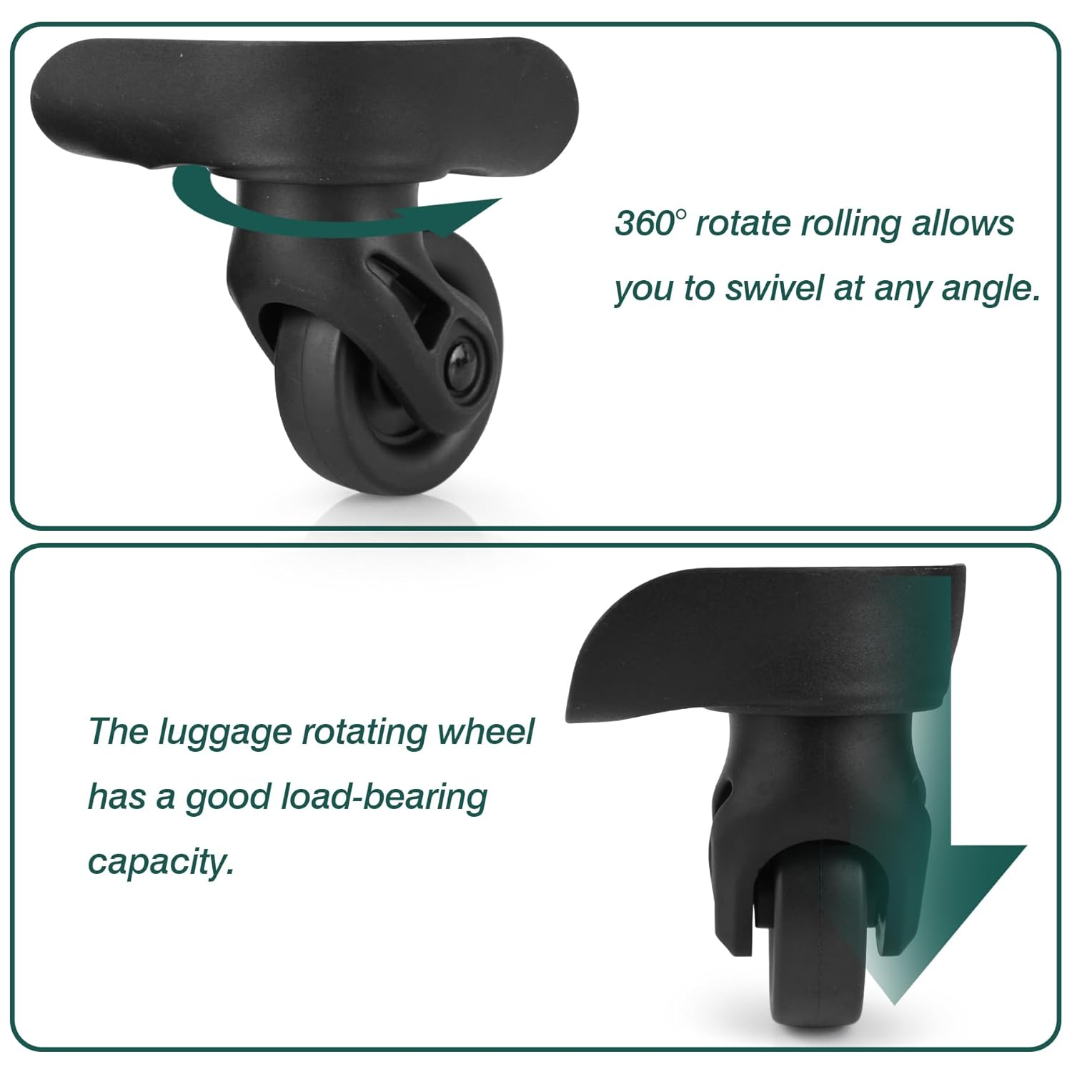 Ech.Apr 2Pcs Luggage Wheels Replacement, Plastic Luggage Suitcase Wheels, 360 Degree Rotation Wheel, Black, Black, 2Pcs, Ea237 image number 2