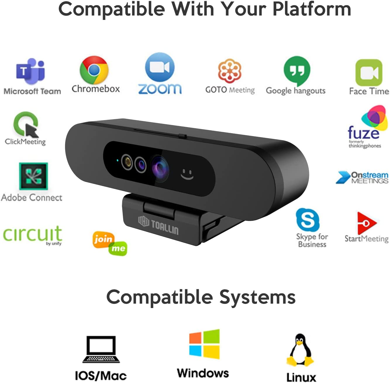 TOALLIN 1080P Webcam for Windows Hello Face Login, Facial Recognition IR Camera & Windows Hello Compatible Webcam, Computer Camera, Wide Angle View USB Webcam with Privacy Cover