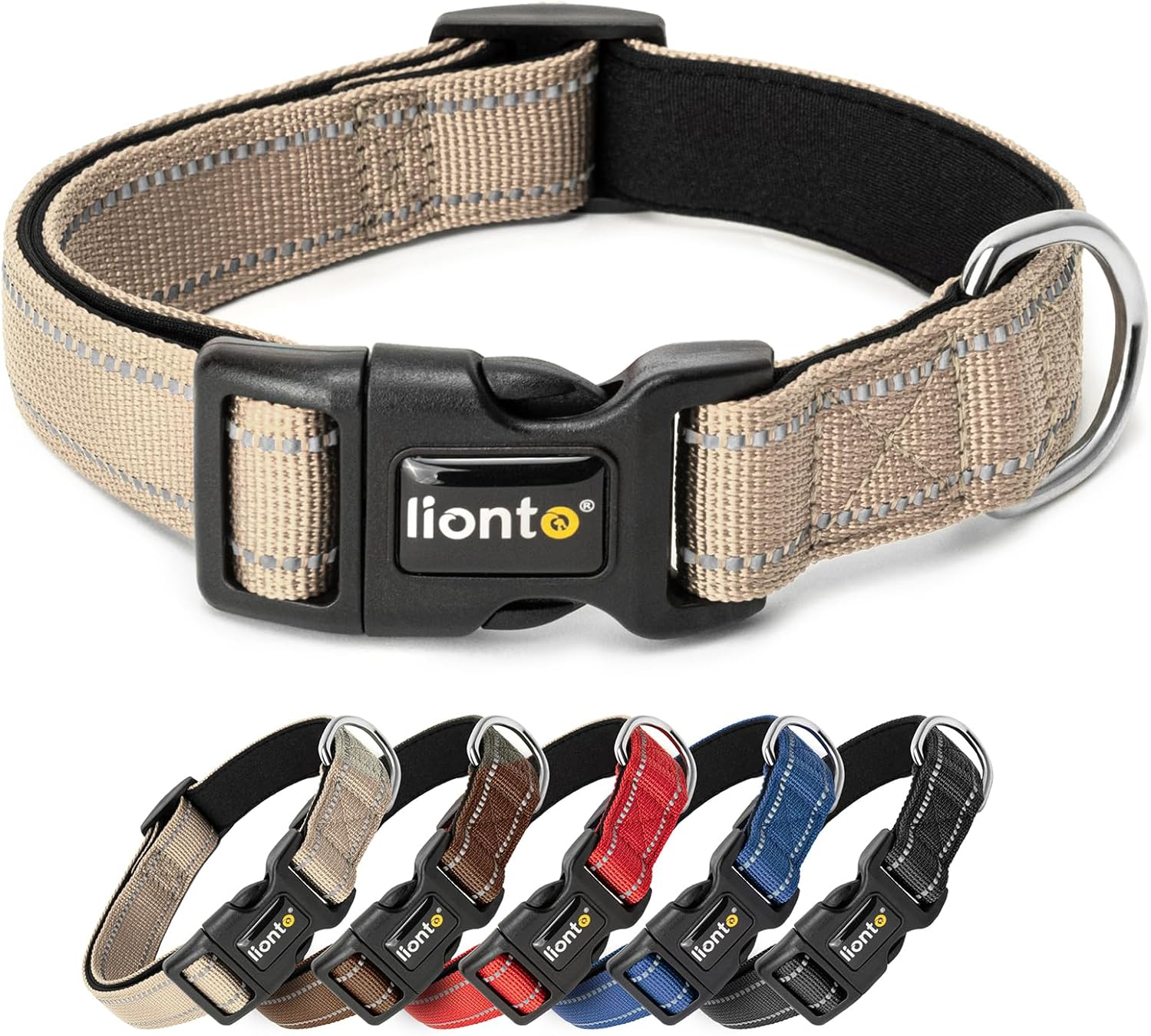 Lionto Padded Dog Collar Nylon Reflective Waterproof Adjustable Size S Blue