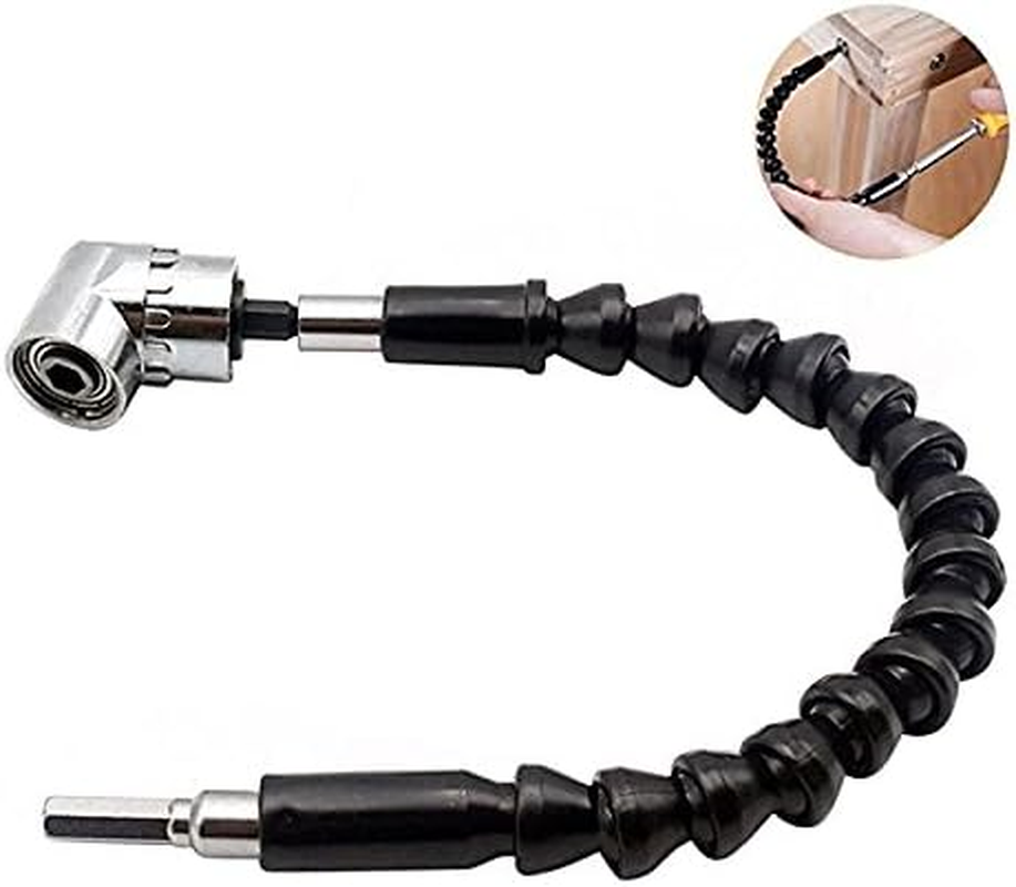 QISF 2Pcs 105 Degree 1/4 Inch Right Angle Drill Adapter Hex Shank Screwdriver Angled Bit Holder Power Drill Tool(1Pcs Short & 1Pcs Long) + 1Pcs Flexible Angle Extension Bit Kit for Screwdriver &Drill image number 5