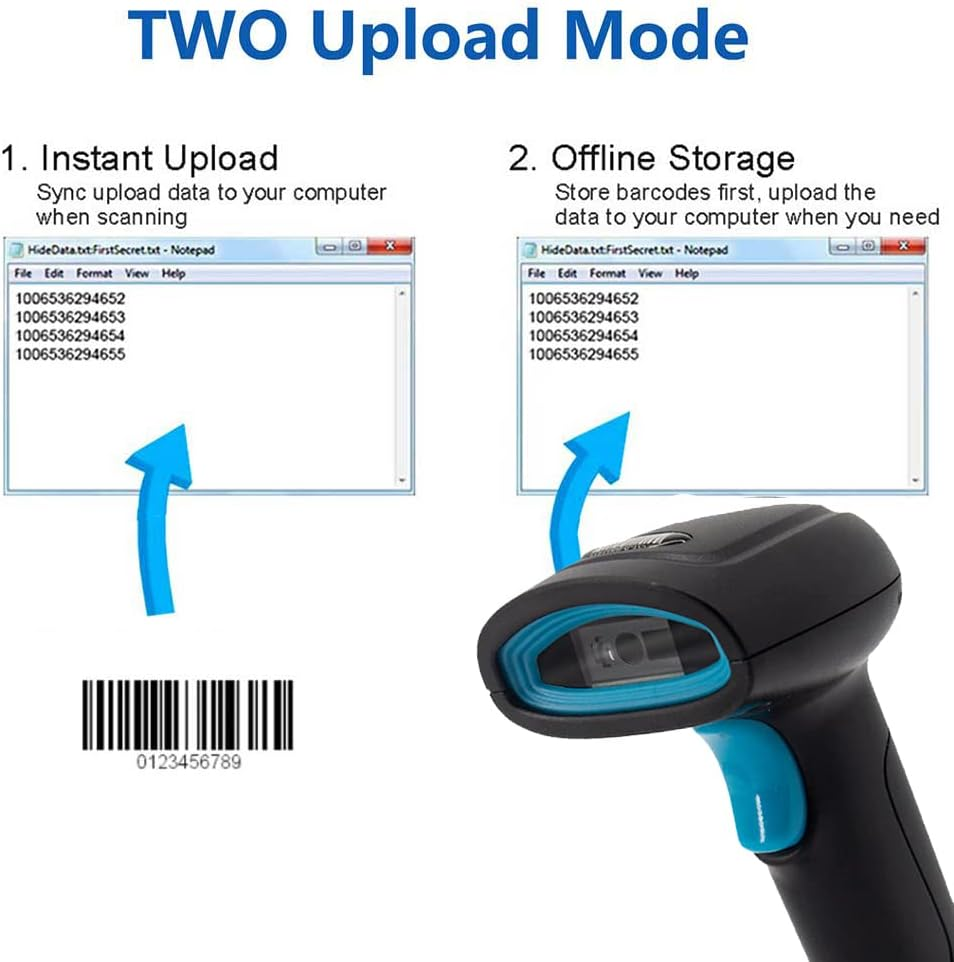 Wireless 1D Barcode Scanner, USB Barcode Reader, 300Scans/Sec, 32-Bit ARM Processor, 1.5M Anti-Shock, Handhold Laser Scanner for Supermarket, Convenience Store, Warehouse image number 4