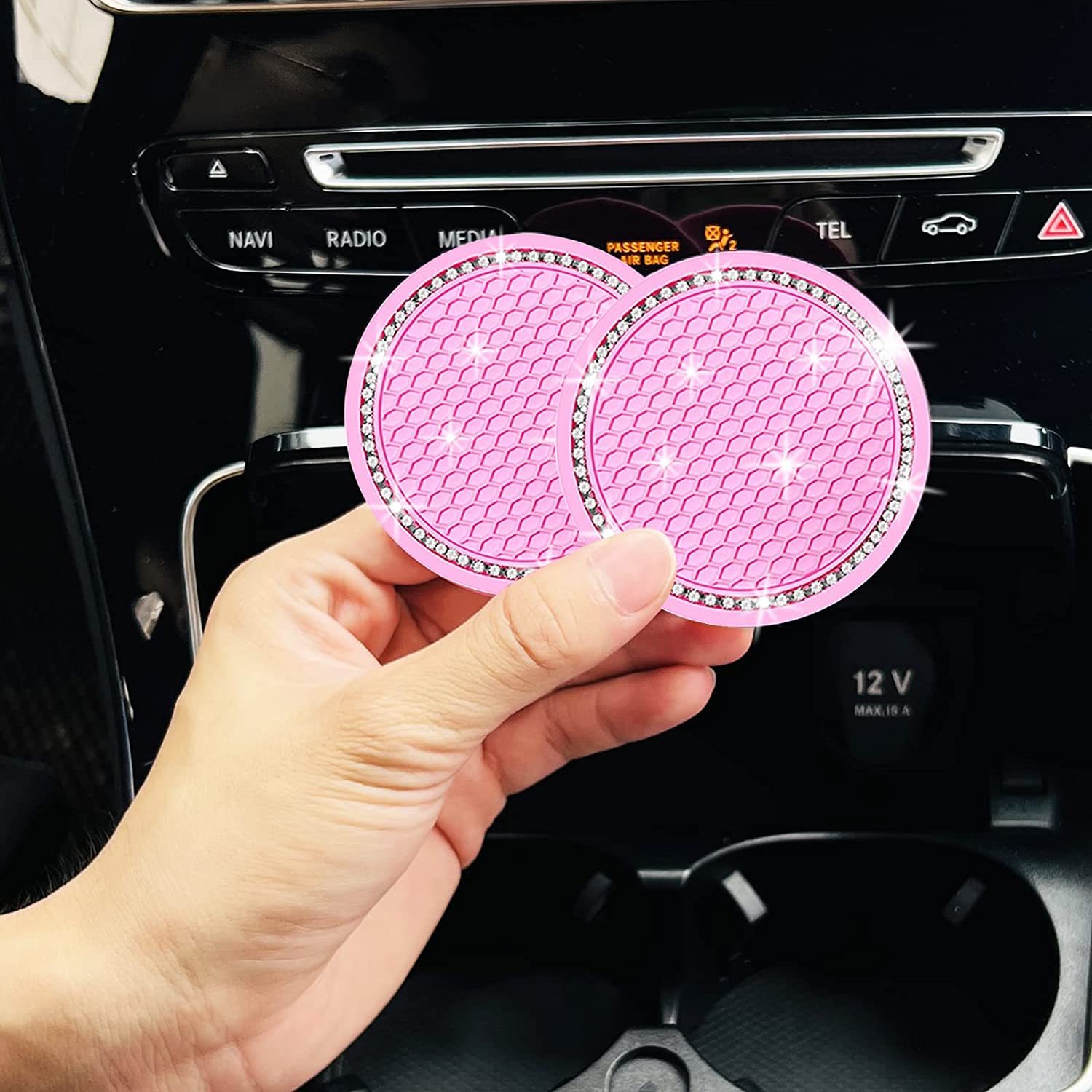 Sourceton 11 Pcs Daisy Car Decoration Flower Set, Pink & Multicolor Daisy Air Outlet Petals & Coasters image number 2