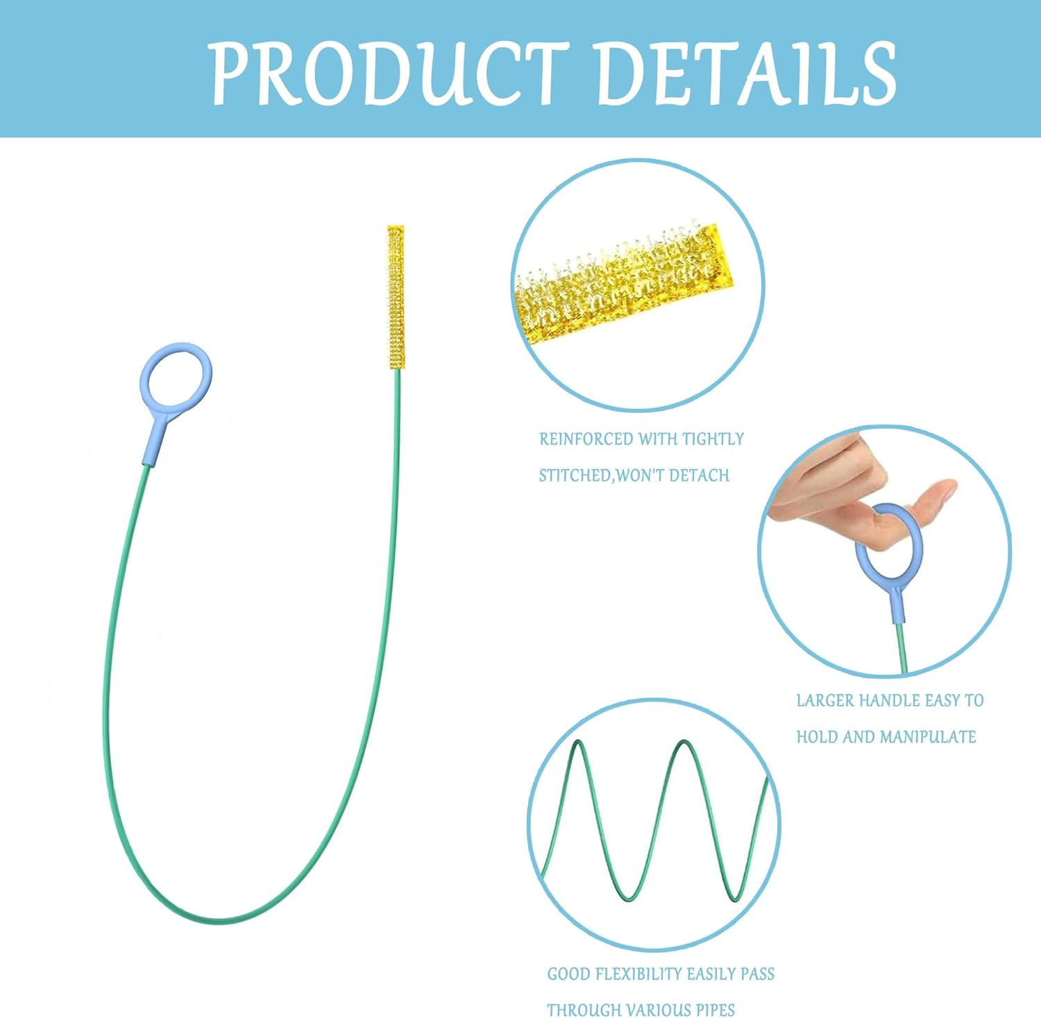 Drain Cleaner Spiral Pack of 5, Drain Spiral Sink Cleaning Hooks, Cleaning Spiral Drain Hair Clog Tool, Drain Clog Remover, for Sink Bathtub Sewers image number 1